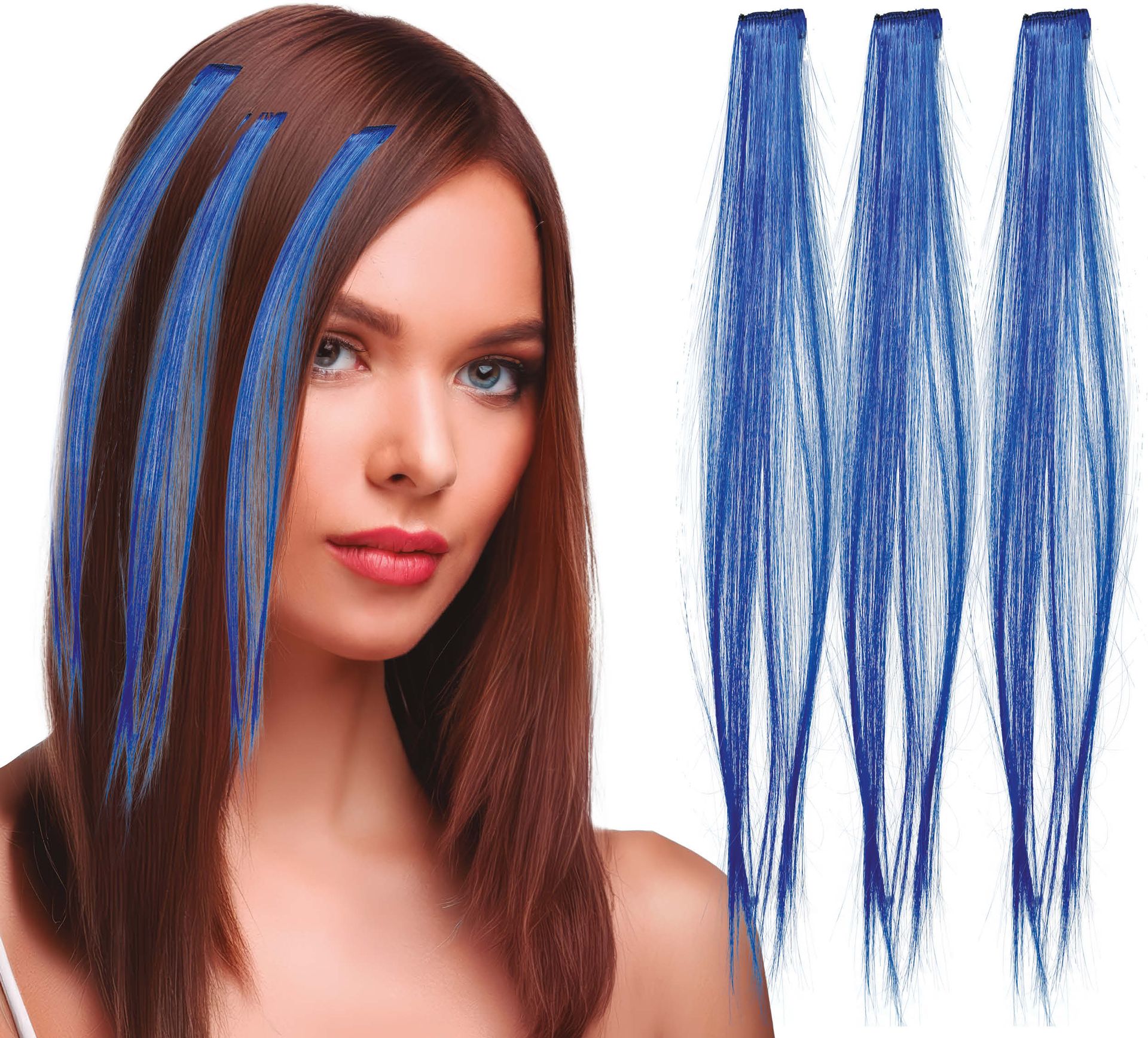 Haarextensies Set Blauw 3 Stuks