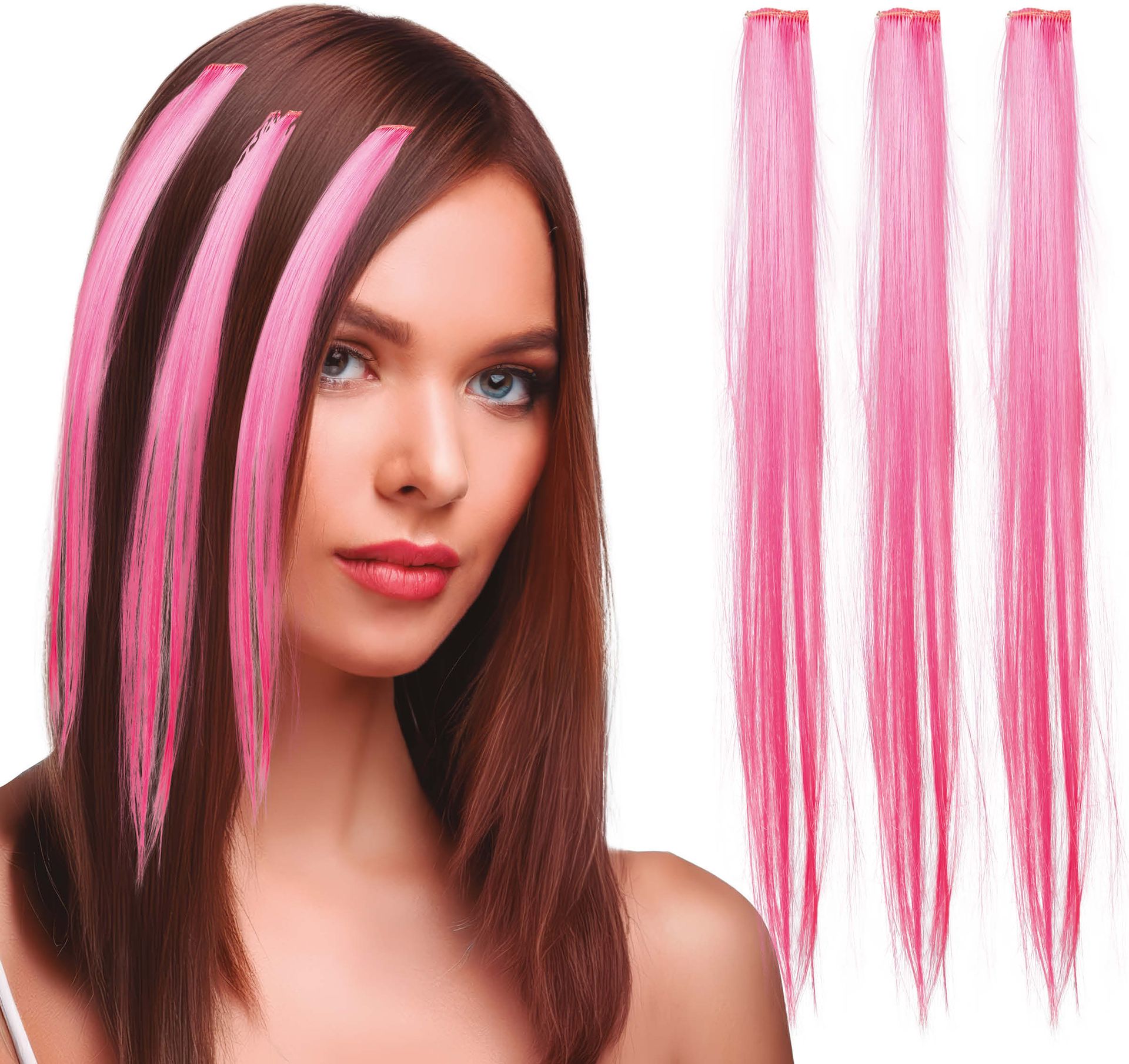 Haarextensies Set Roze 3 Stuks