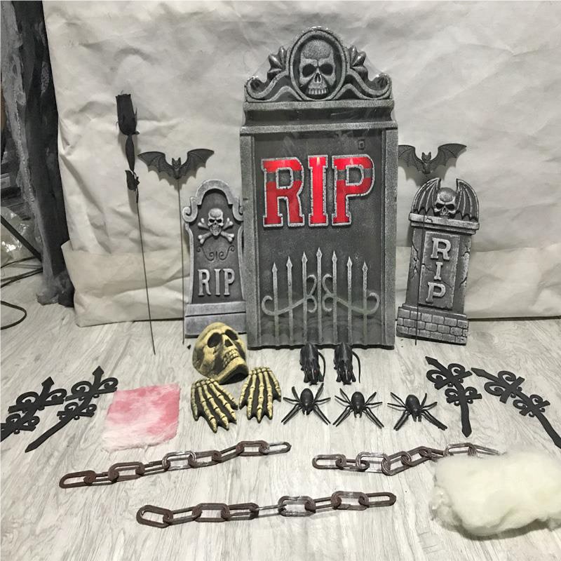 Halloween Kerkhof Set Grafstenen Grijs 23 Delig