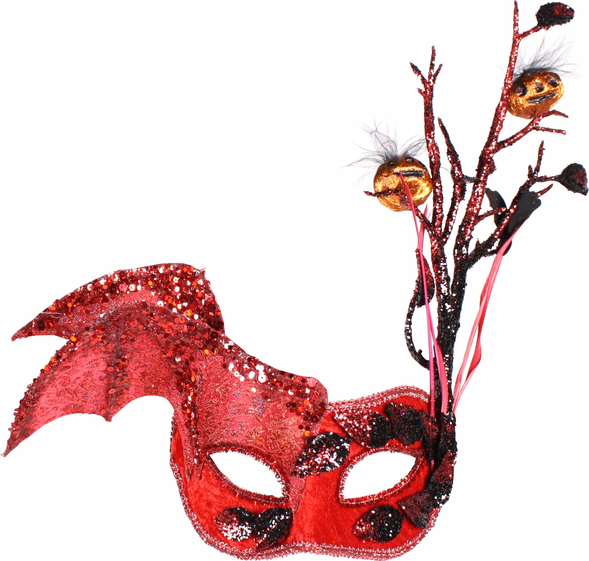 Halloween Oogmasker Rood Sequin Vleermuis Pompoen
