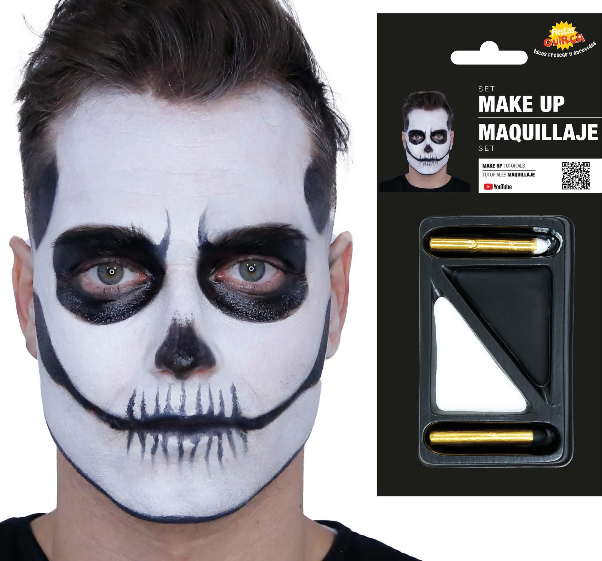Halloween schedel zwart wit make up set