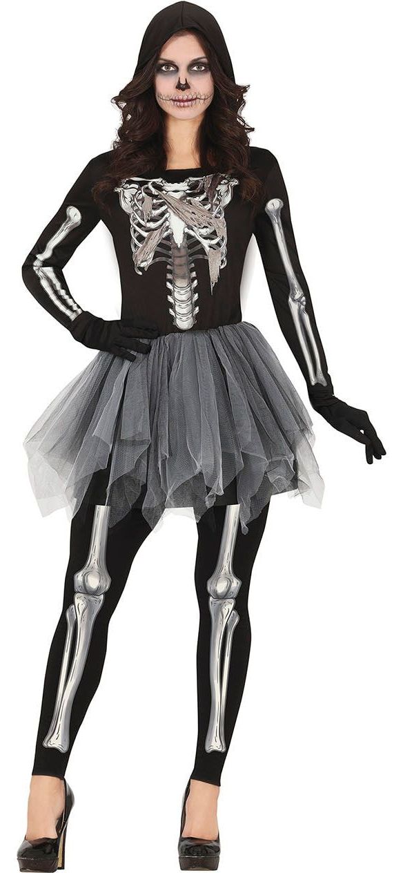 Halloween skelet jurkje met capuchon dames