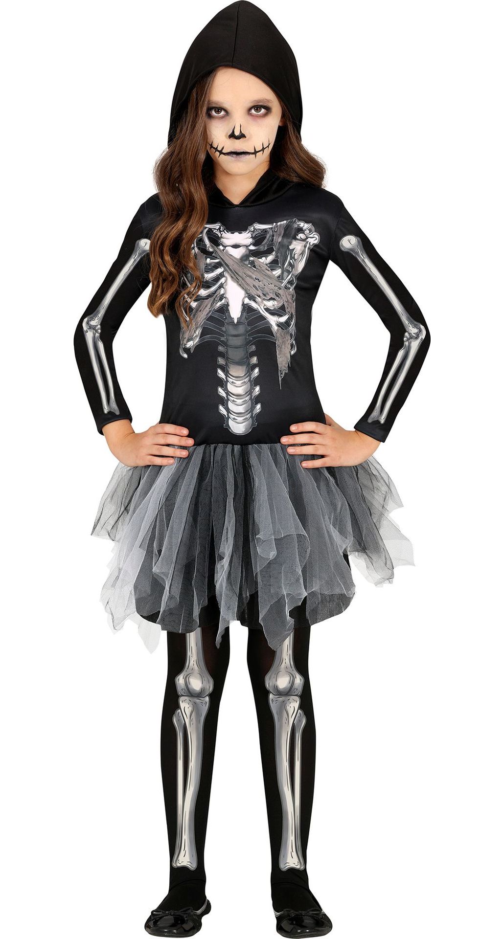 Halloween skelet jurkje met capuchon meisjes
