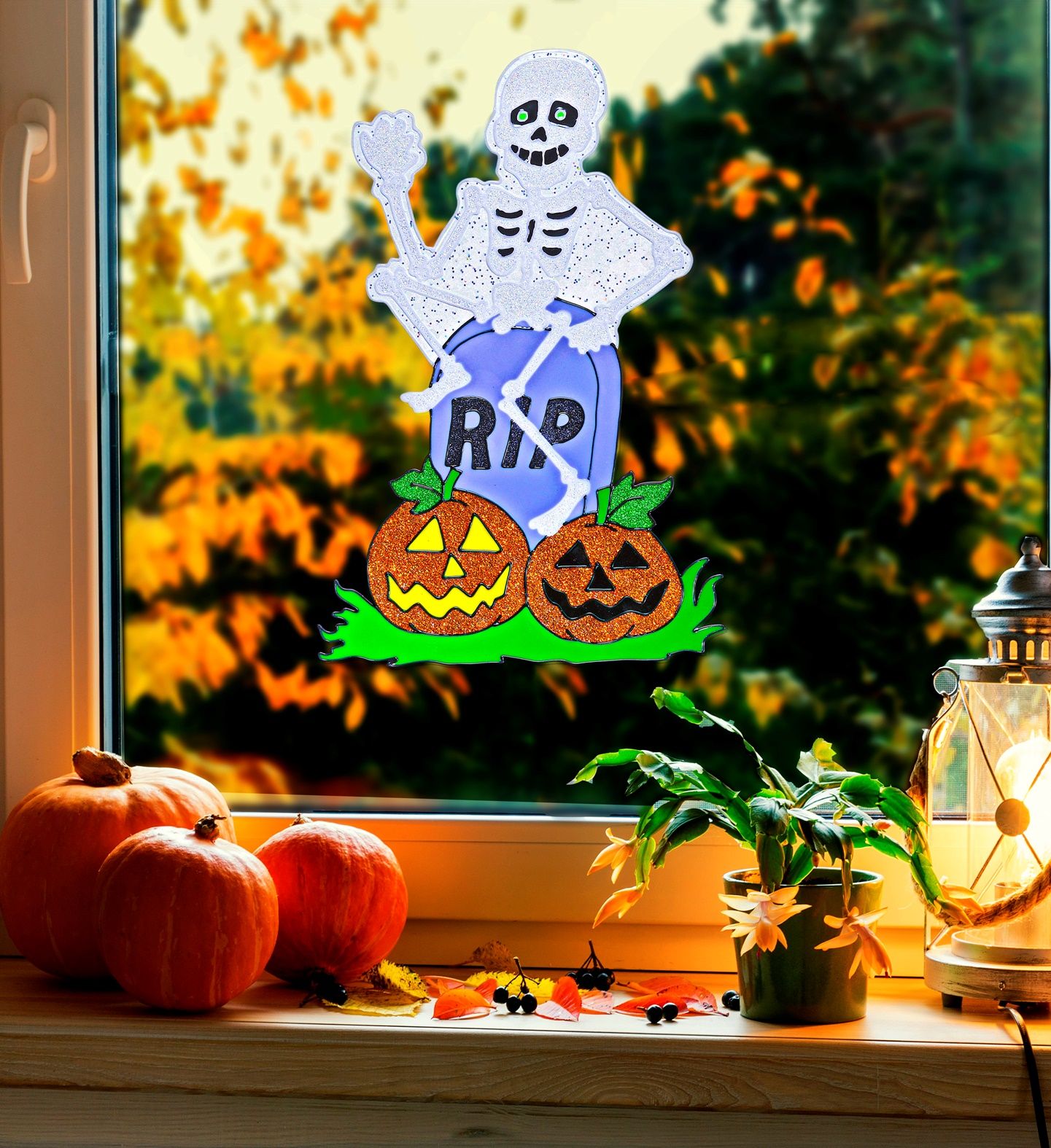 Halloween skelet raam sticker