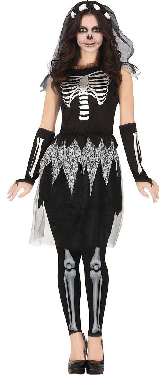 Halloween skelet zwarte bruid dames