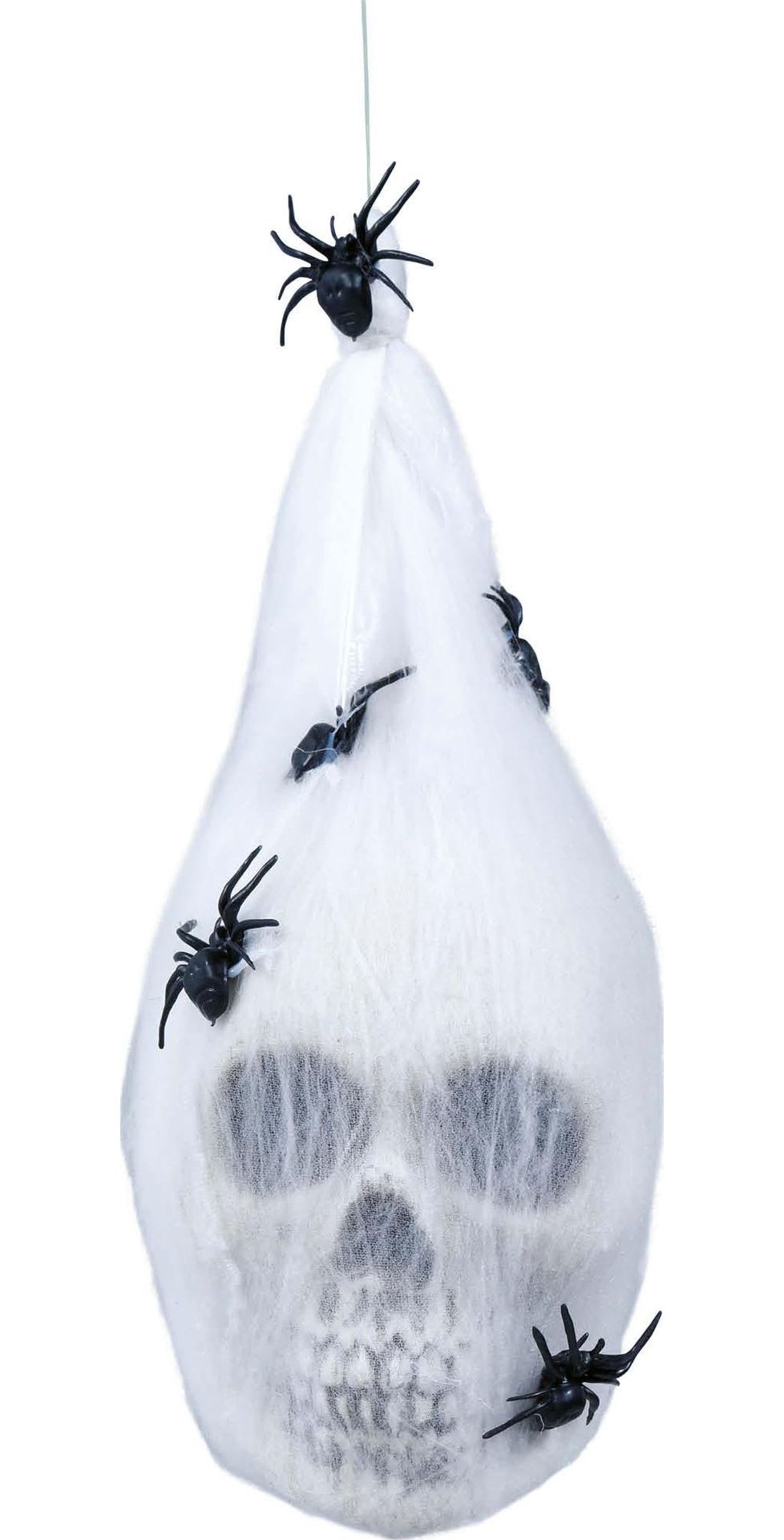 Handecoratie doodshoofd in spinnenweb 25 cm halloween
