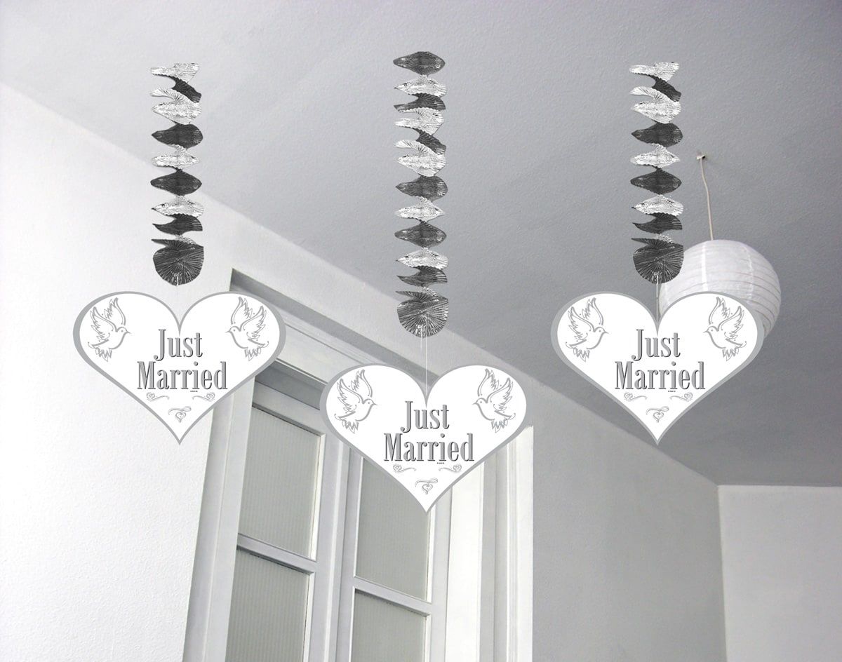 Hangdecoratie bruiloft just married 3 stuks