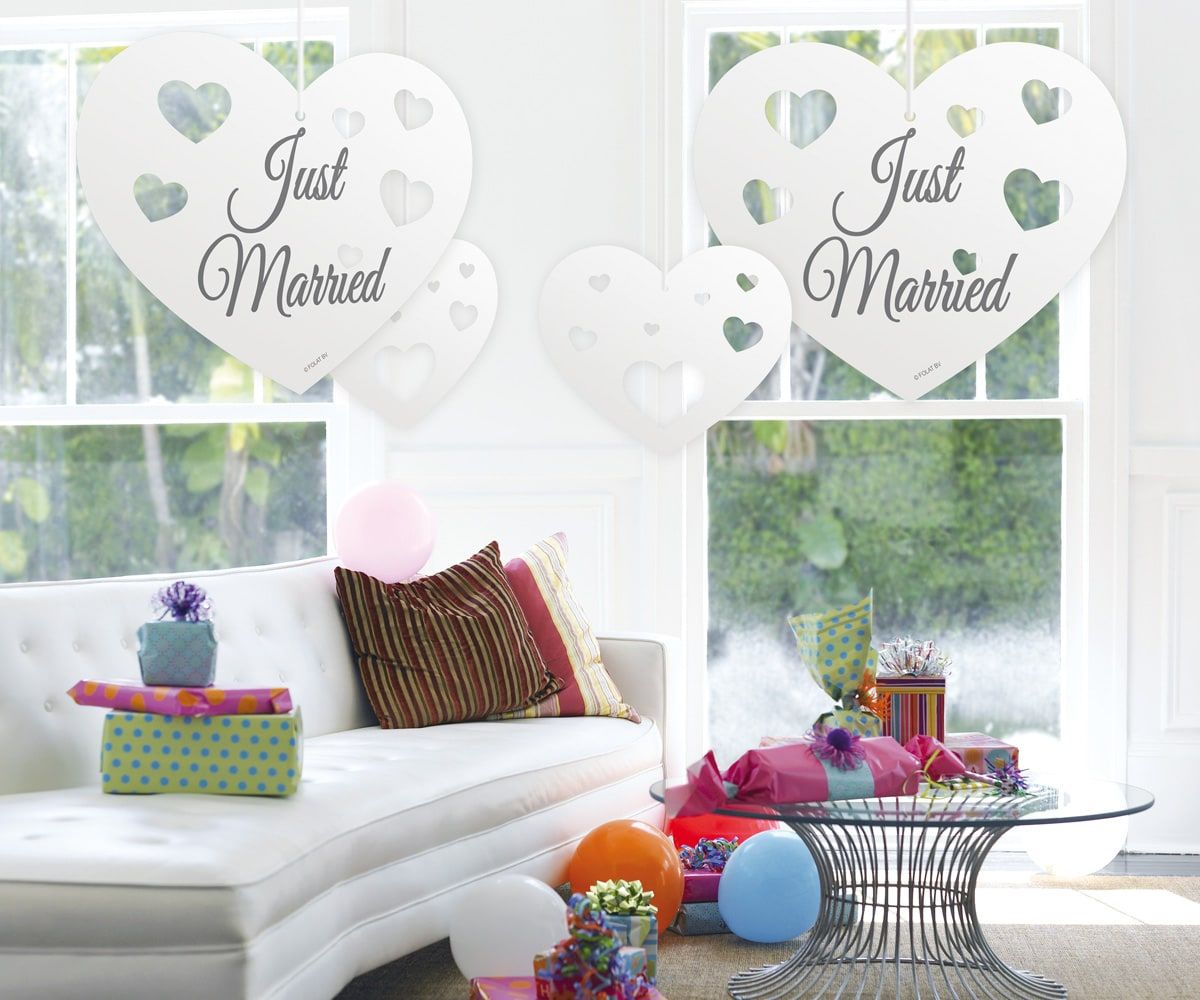 Hangdecoratie bruiloft just married 5 stuks