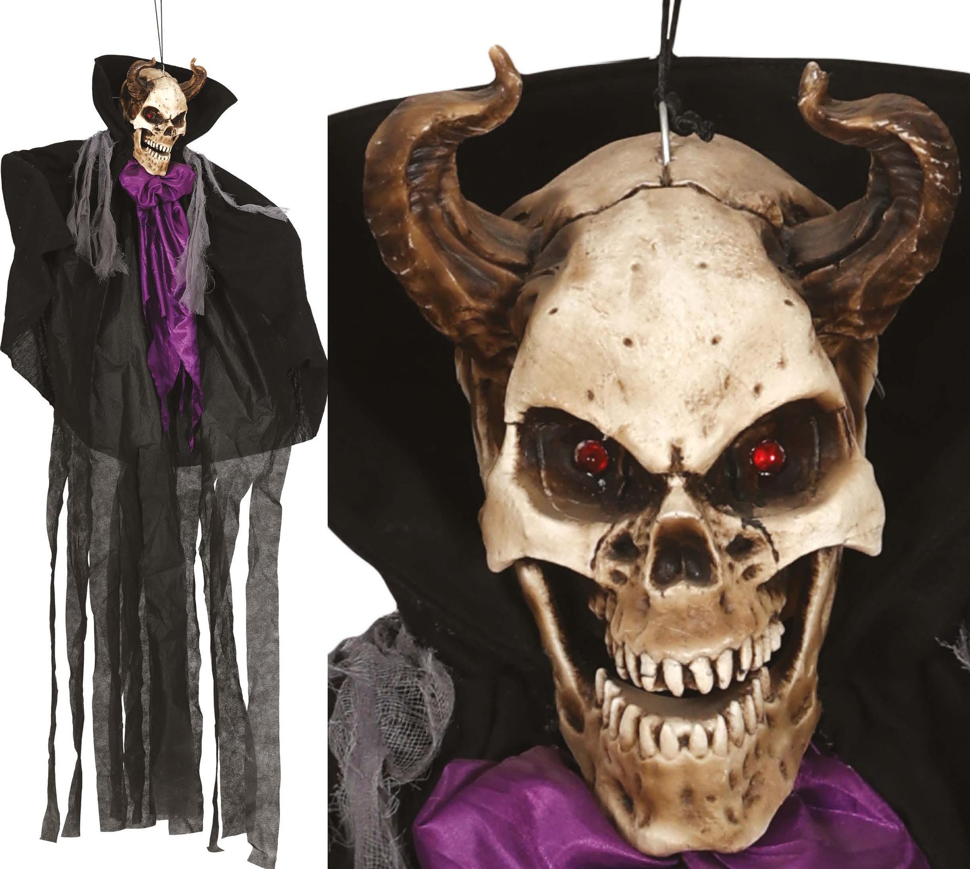 Hangdecoratie demoon skelet met licht 150 cm halloween