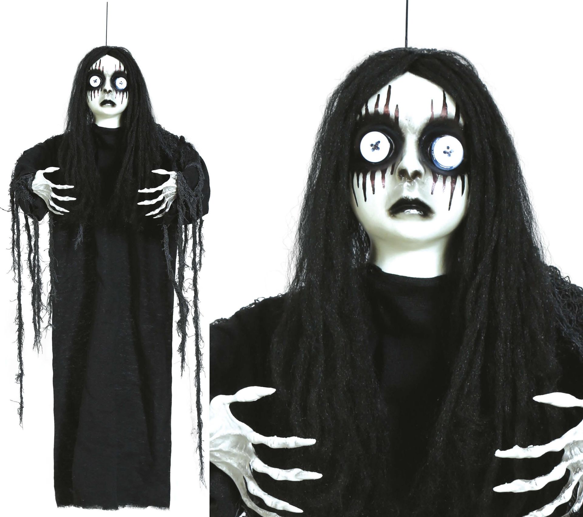 Hangdecoratie geest meisje met knoopogen 90 cm halloween
