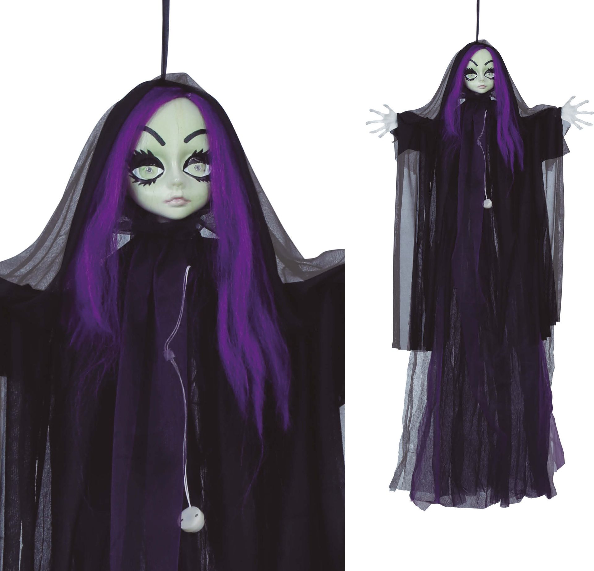 Hangdecoratie pop met licht halloween 120 cm