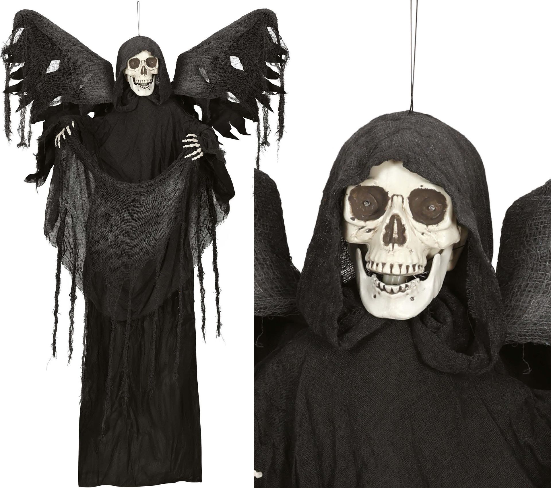 Hangdecoratie skelet met tuniek en vleugels met licht, geluid en beweging halloween
