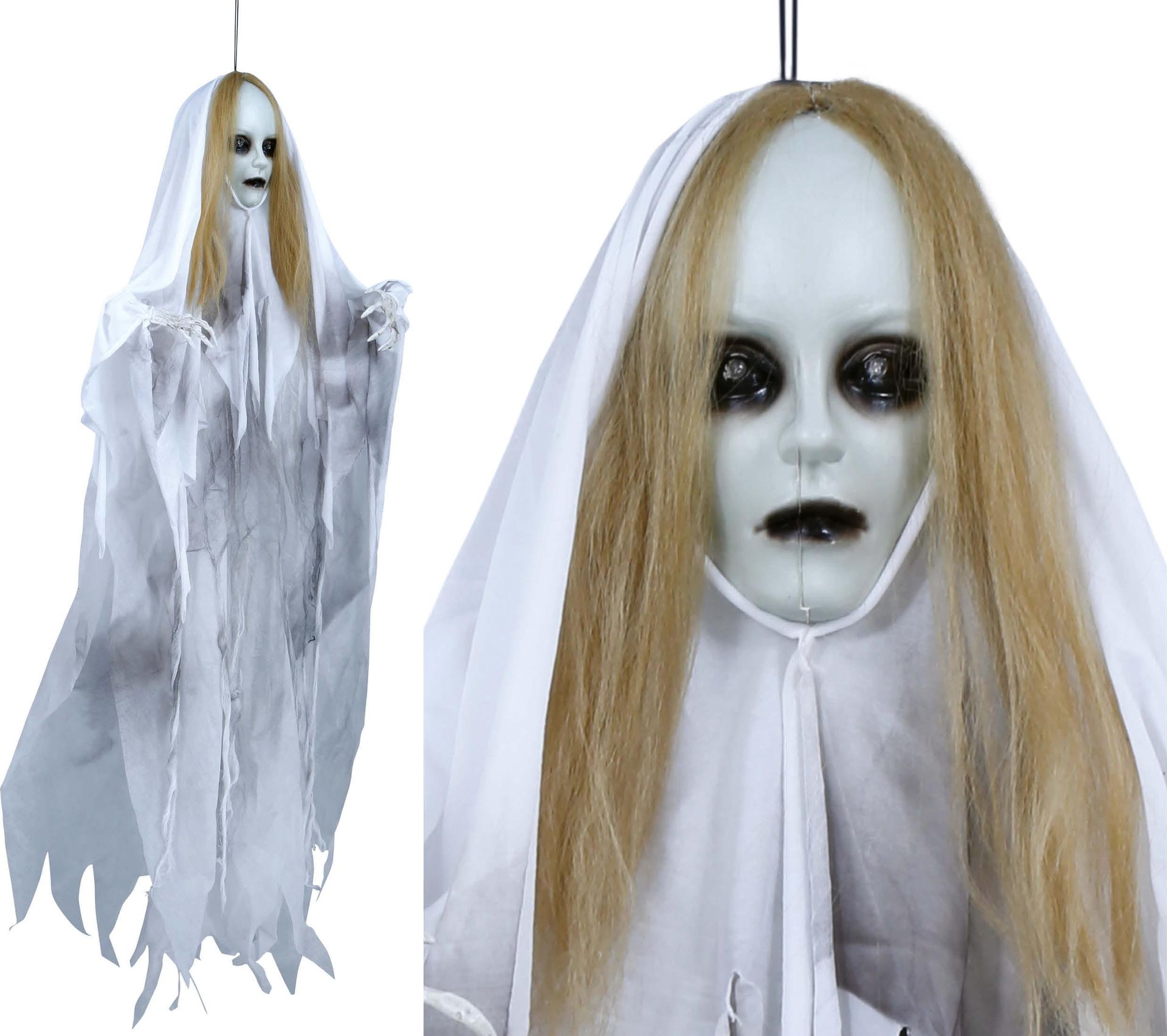 Hangdecoratie spookvrouw met licht, geluid en beweging 100 cm halloween
