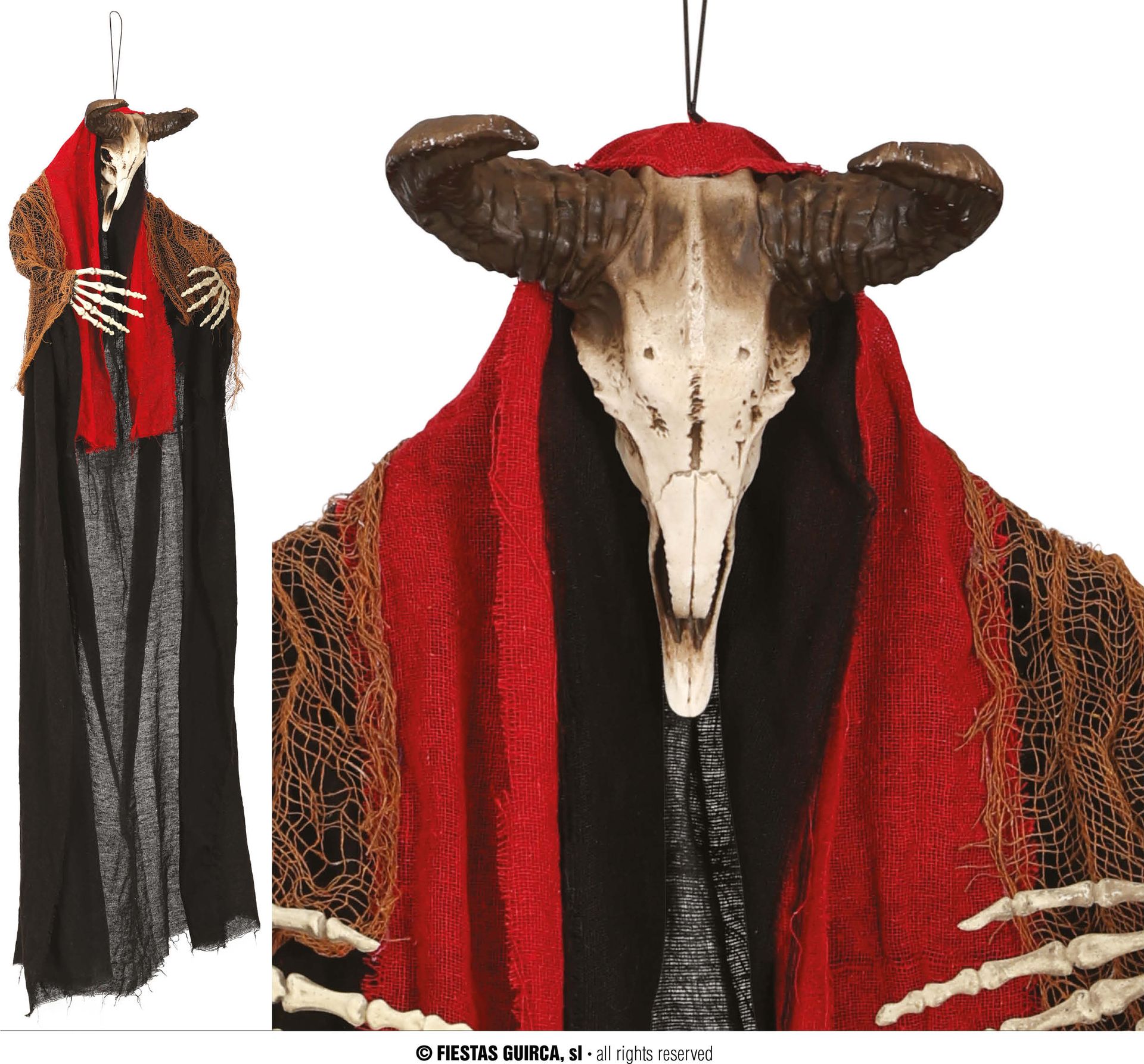 Hangdecoratie voodoo ram skelet met licht 150 cm halloween