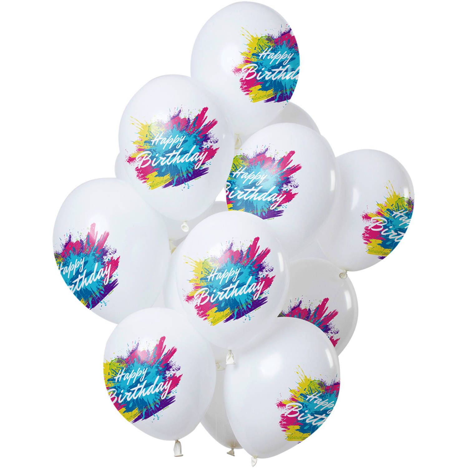 Happy birthday color splash ballonnen 12 stuks