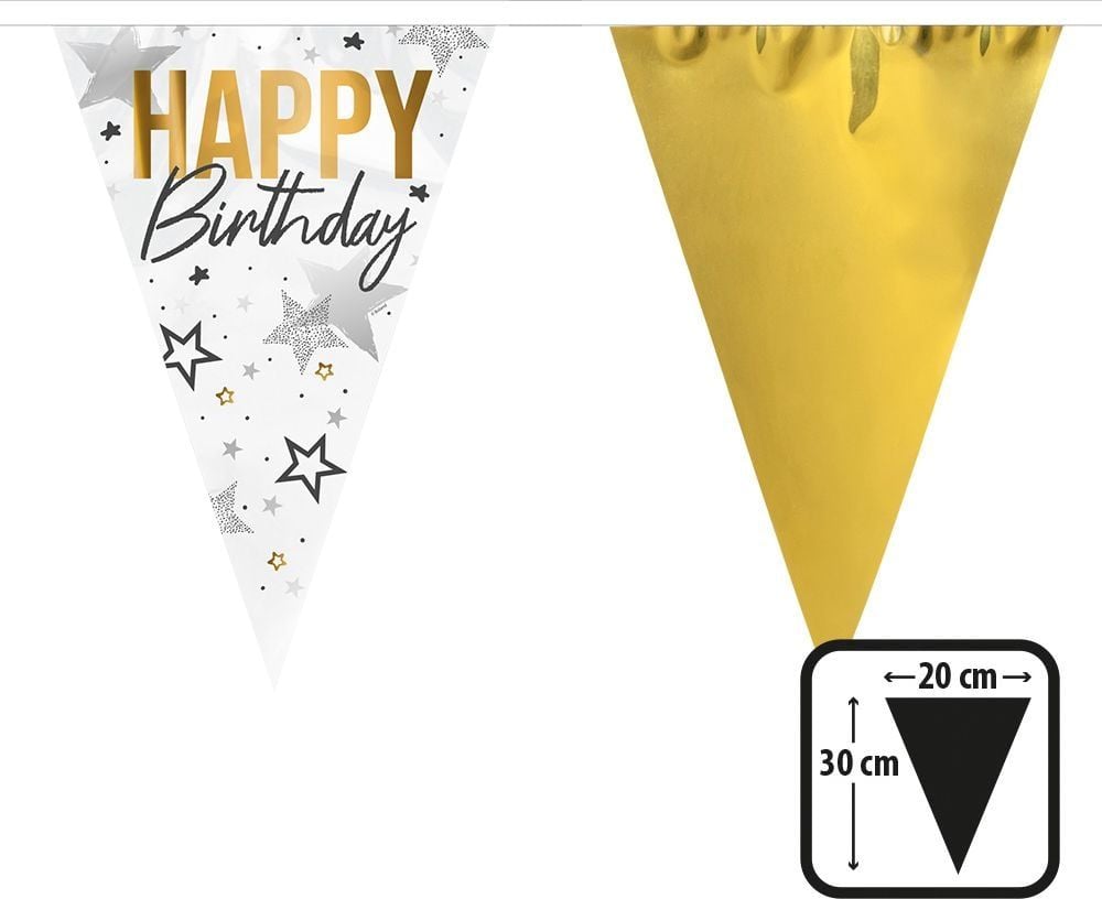 Happy Birthday Folievlaggenlijn 6M Goud Wit