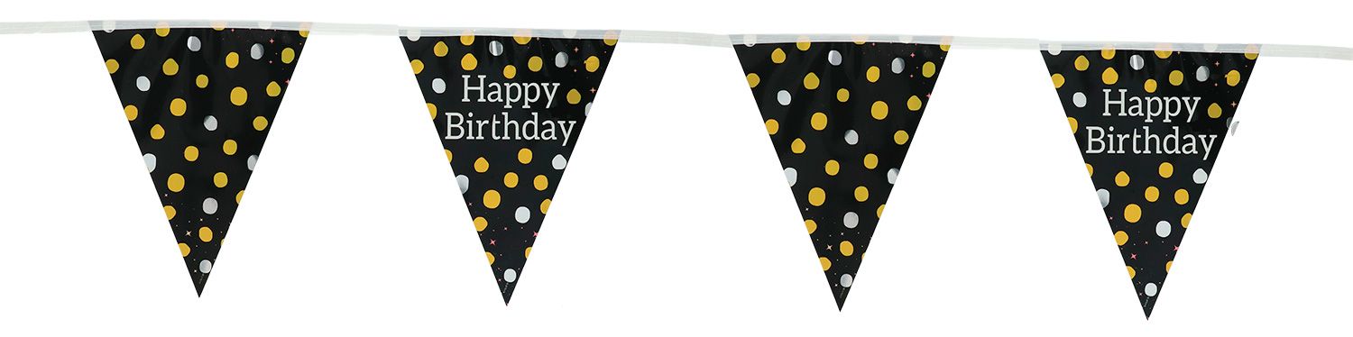 Happy birthday glossy black vlaggenlijn 4 meter