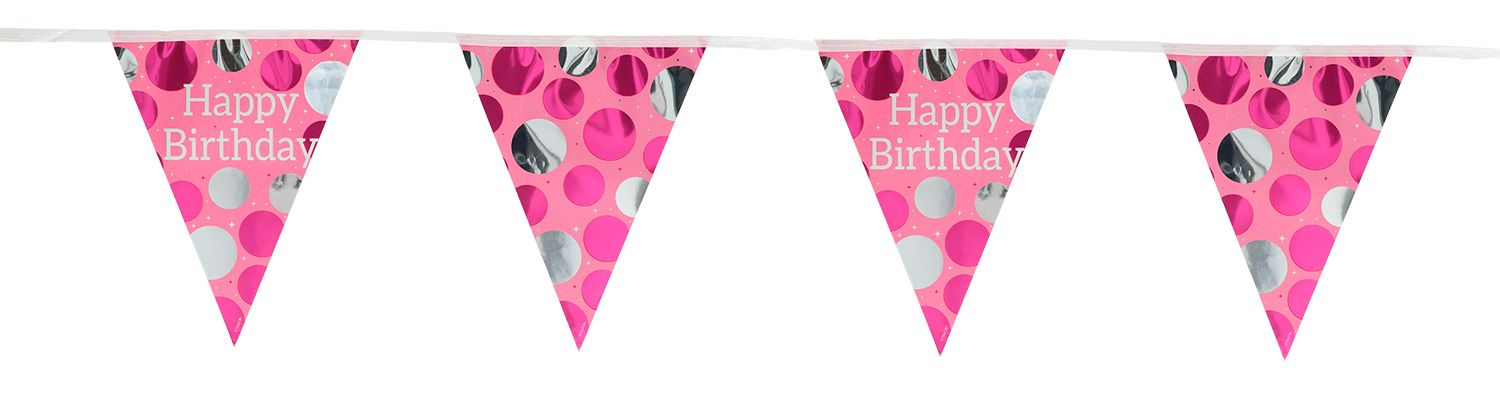 Happy birthday glossy pink vlaggenlijn 4 meter