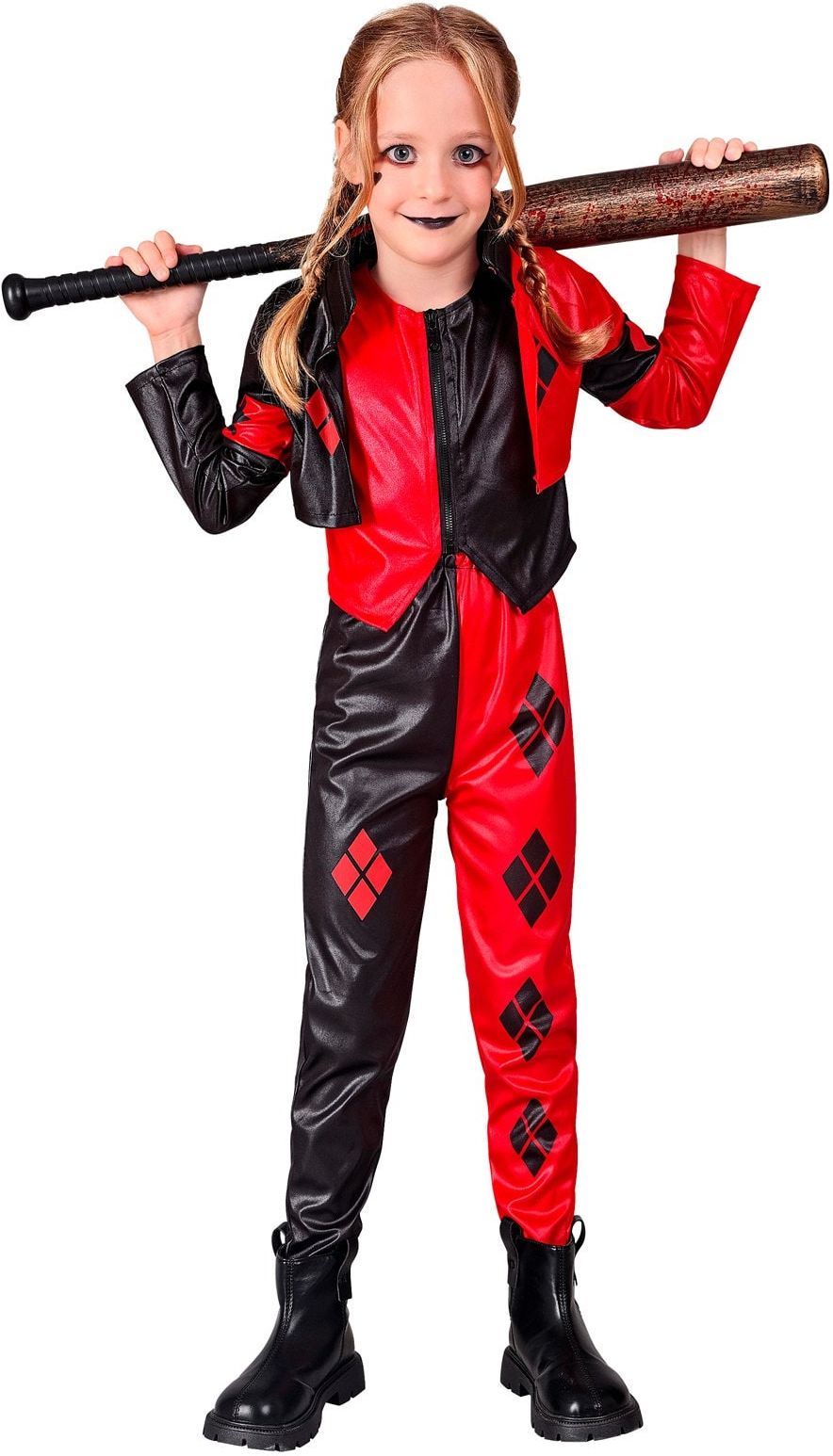 Harlekijn Pak Halloween Meisjes Zwart Rood