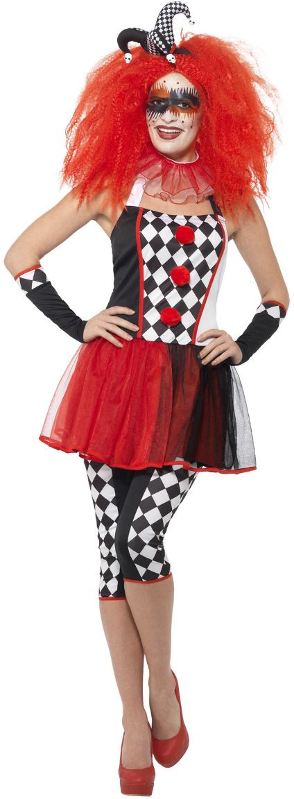 Harlequin dames outfit rood zwart
