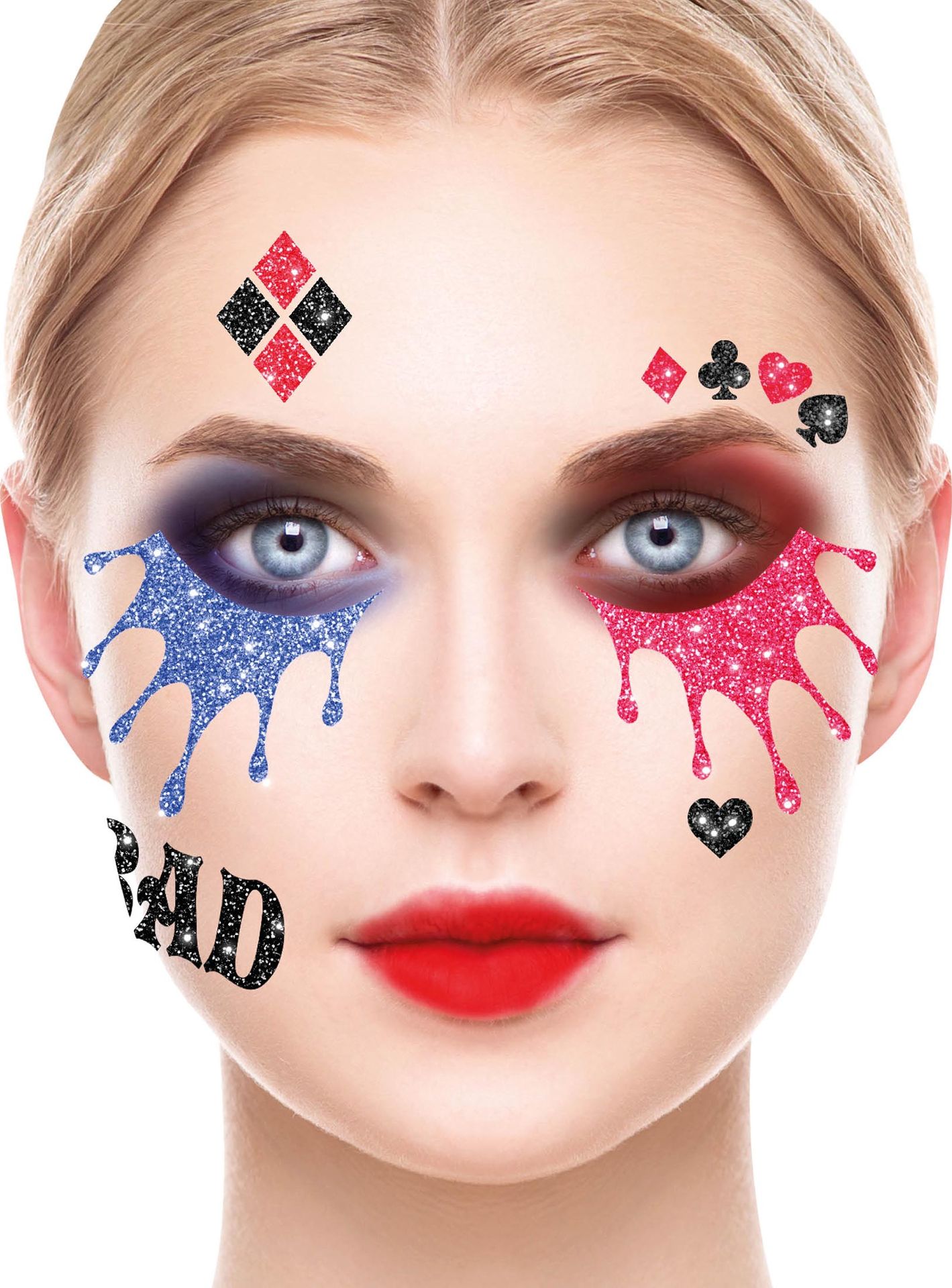 Harley Quinn glitter gezicht decoratie