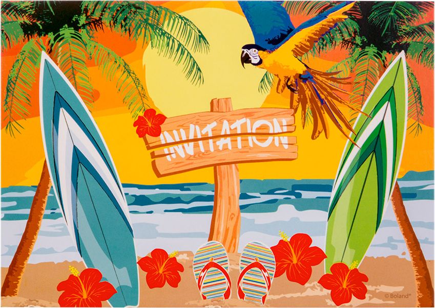 Hawaii beach thema uitnodigingen 6x