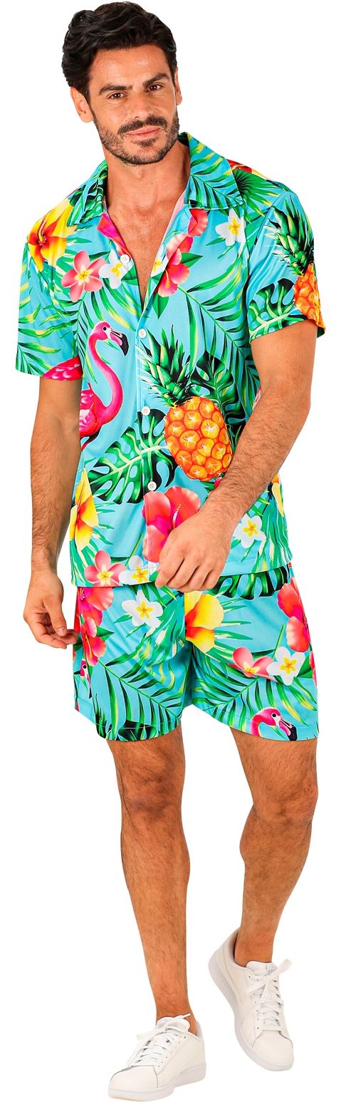 Hawaii zomer pak blauwe flamingo mannen