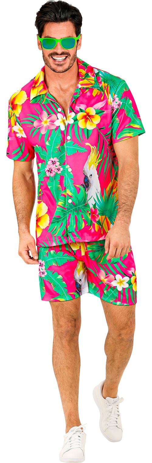 Hawaii zomer pak roze bloemen mannen