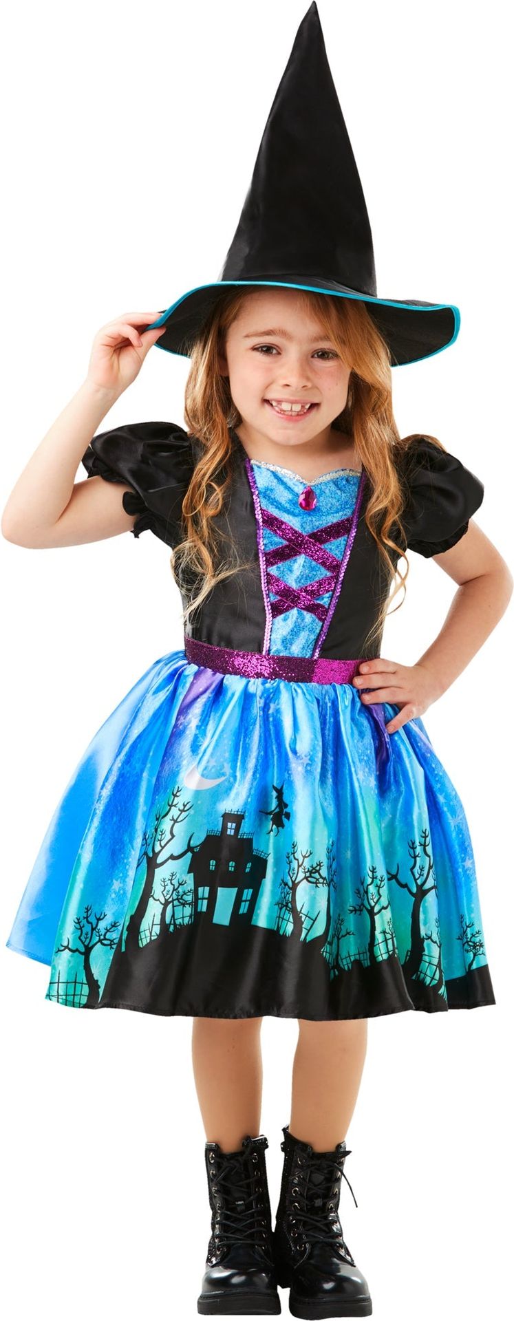 Heks Halloween Outfit Blauw Jurkje Meisjes