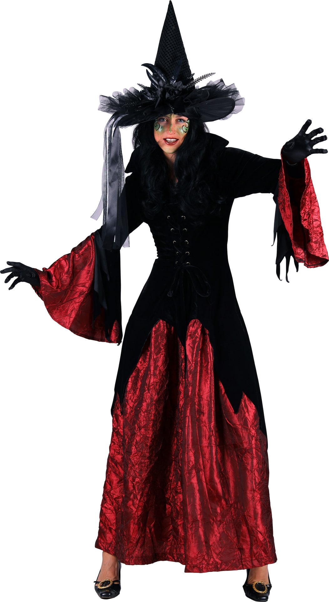 Heksen Jurk Dames Zwart Rood Halloween