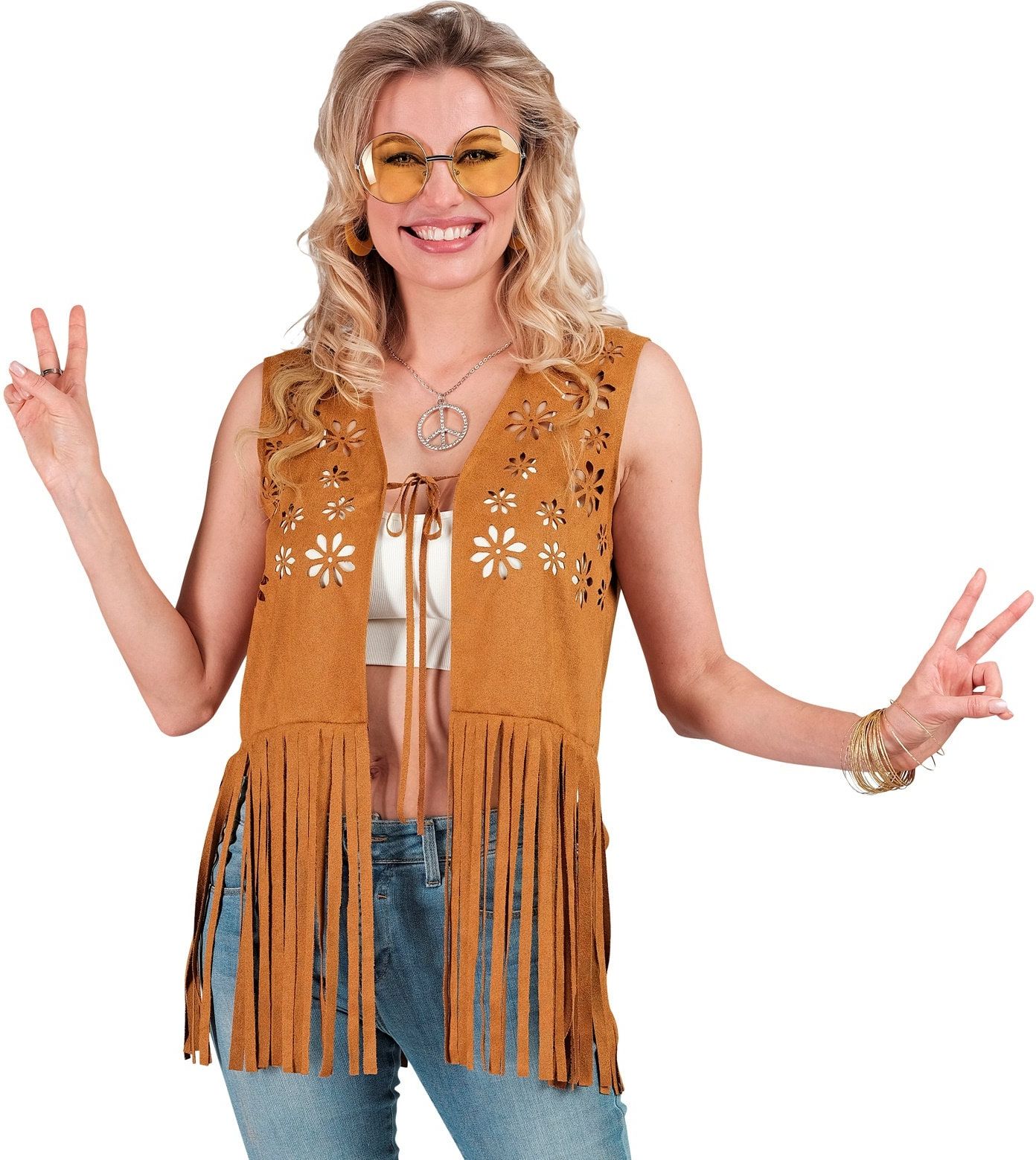 Hippie Gilet Vest Bruin Vrouwen 60s