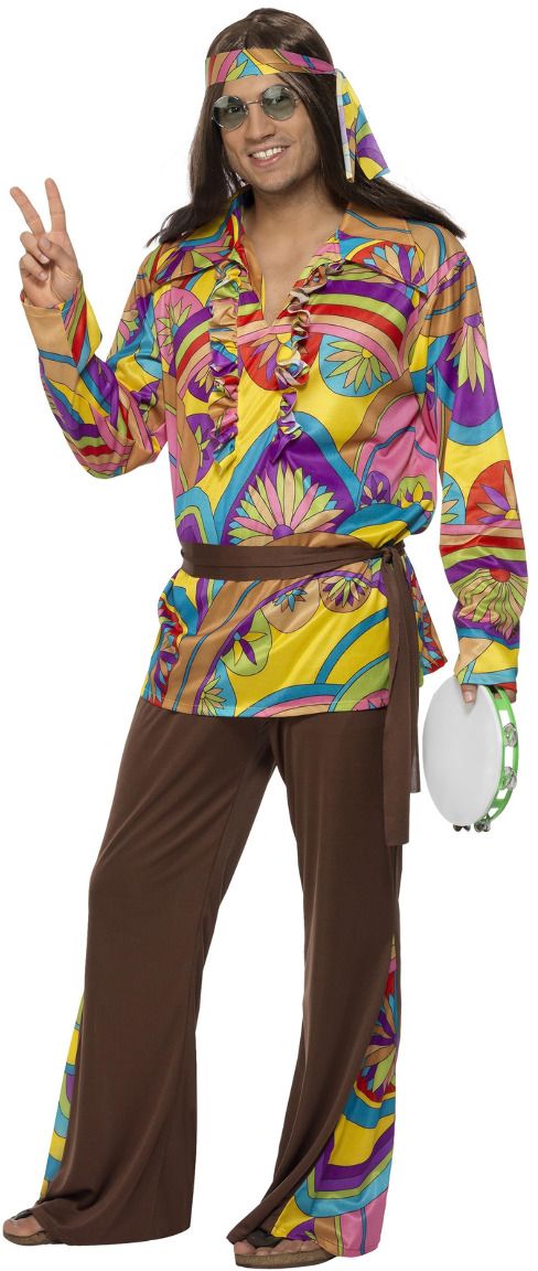 Hippie mannen kostuum multicolor
