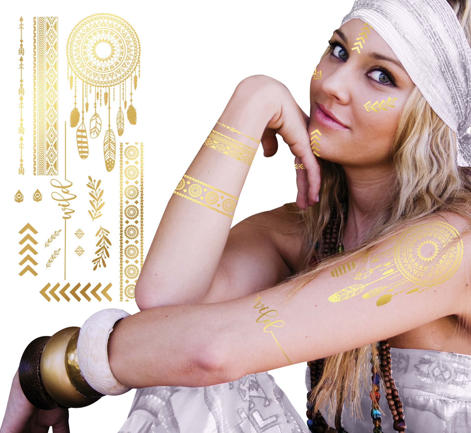 Hippie Nep Tattoos Goud