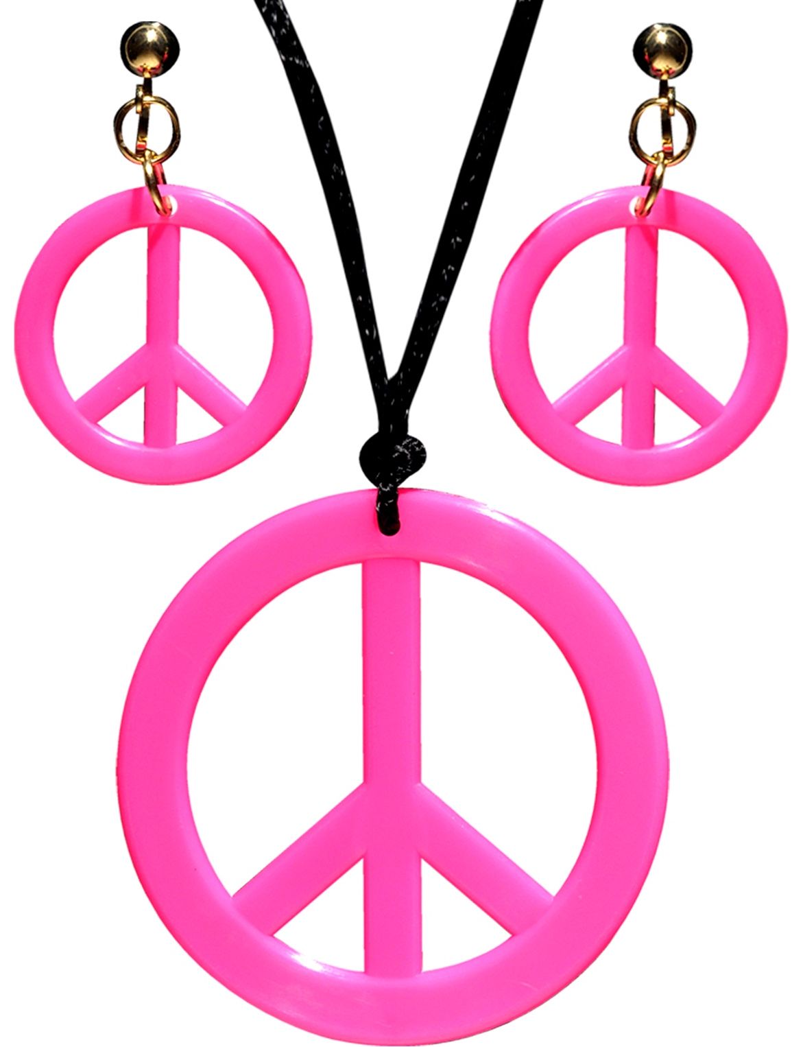 Hippie oorbellen en ketting neon roze