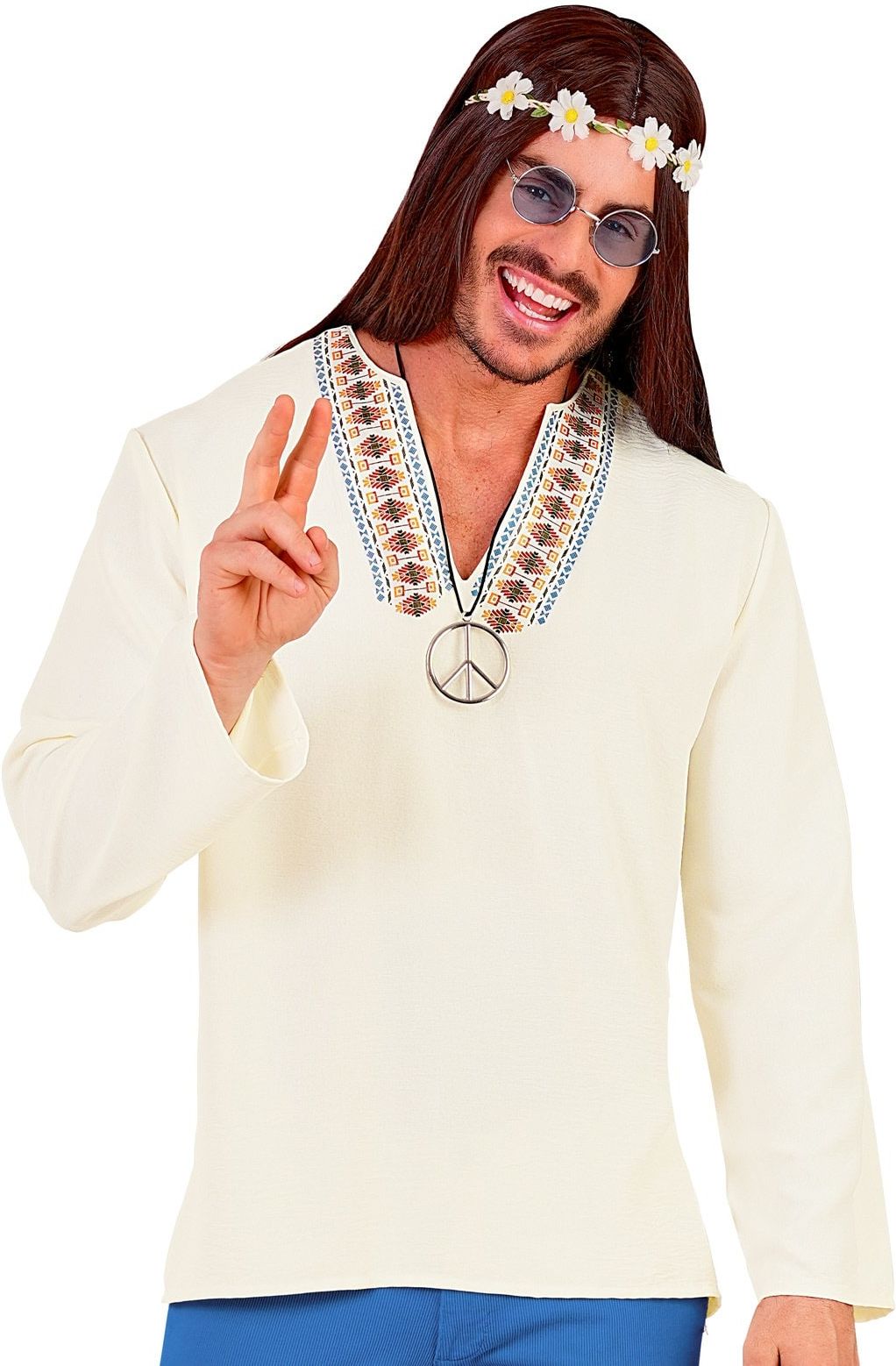 Hippie Overhemd  Shirt 60s Wit Heren