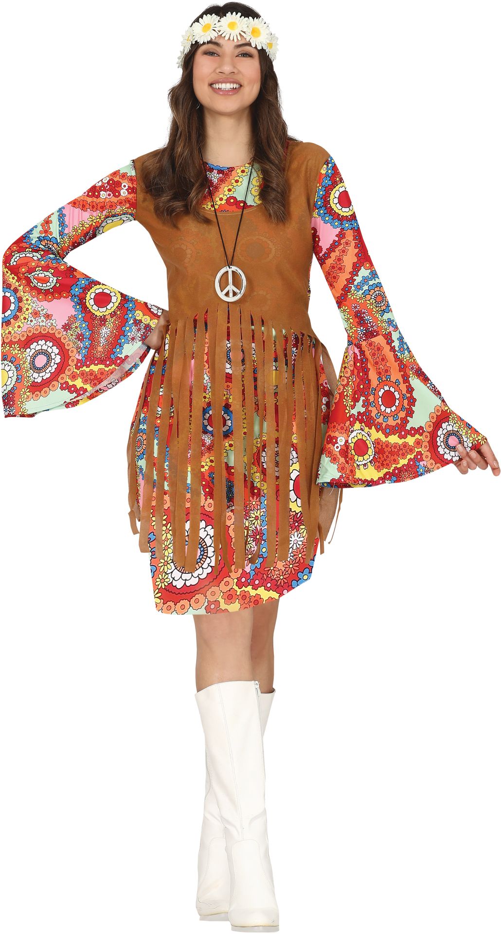 Hippie peace coat met jurk outfit dames