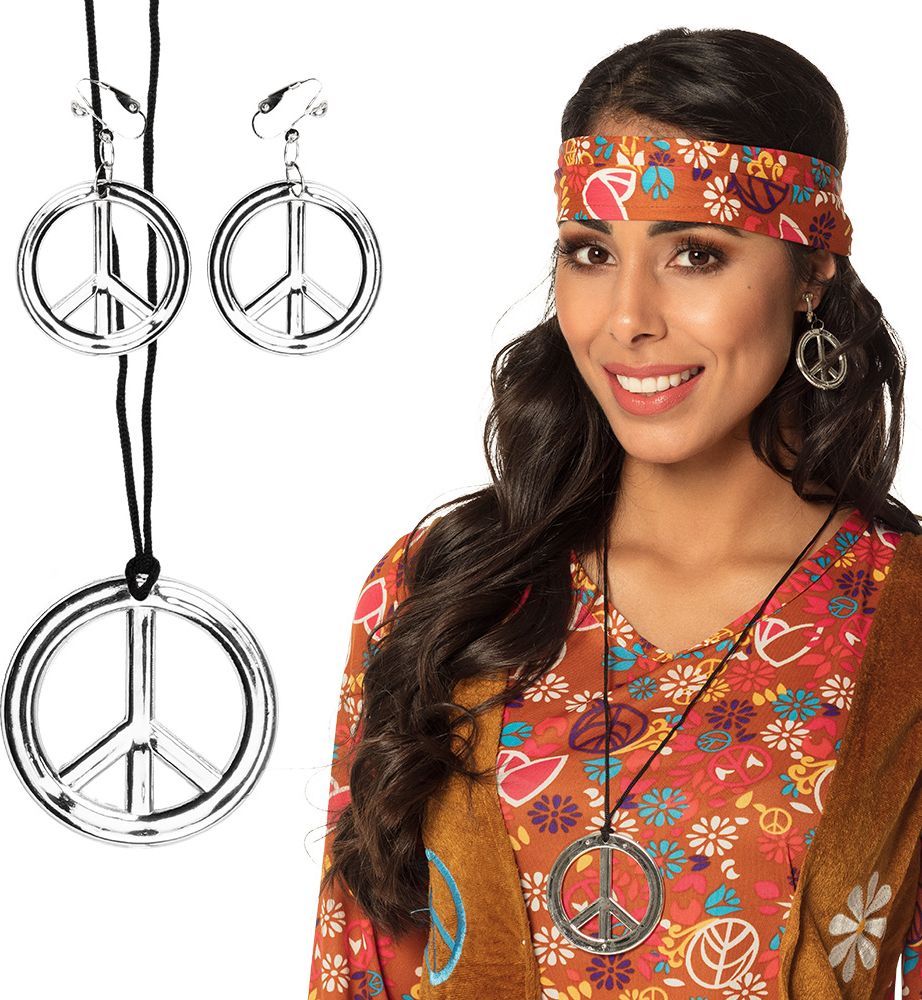 Hippie peace ketting en oorbellen