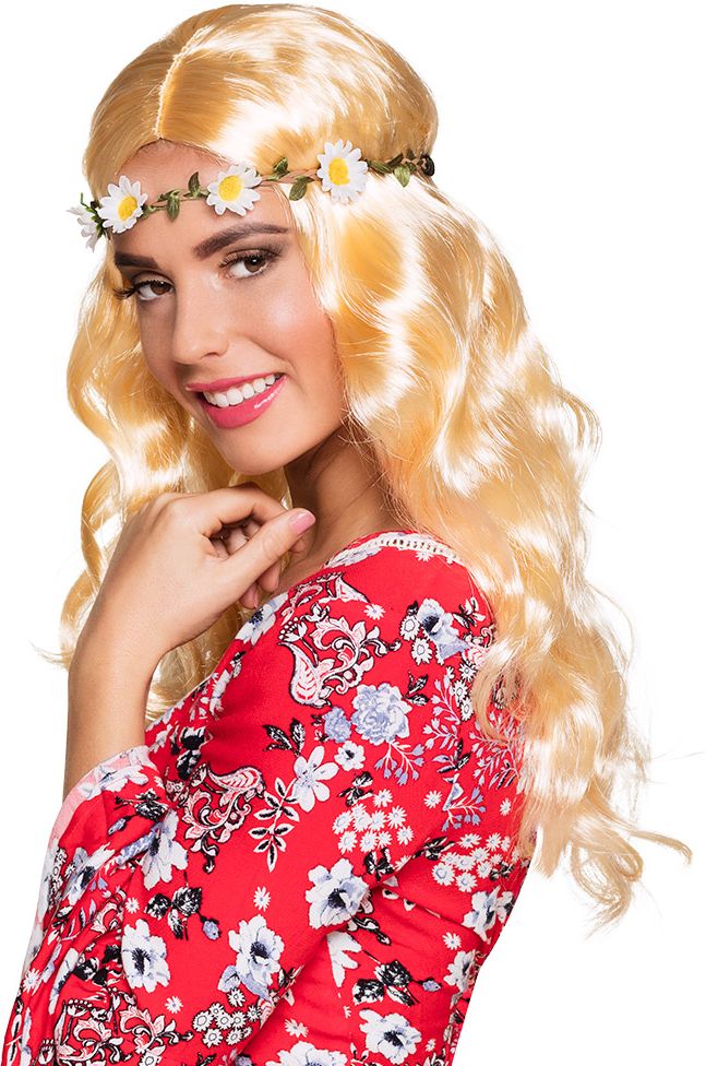 Hippie pruik blond met bloemen