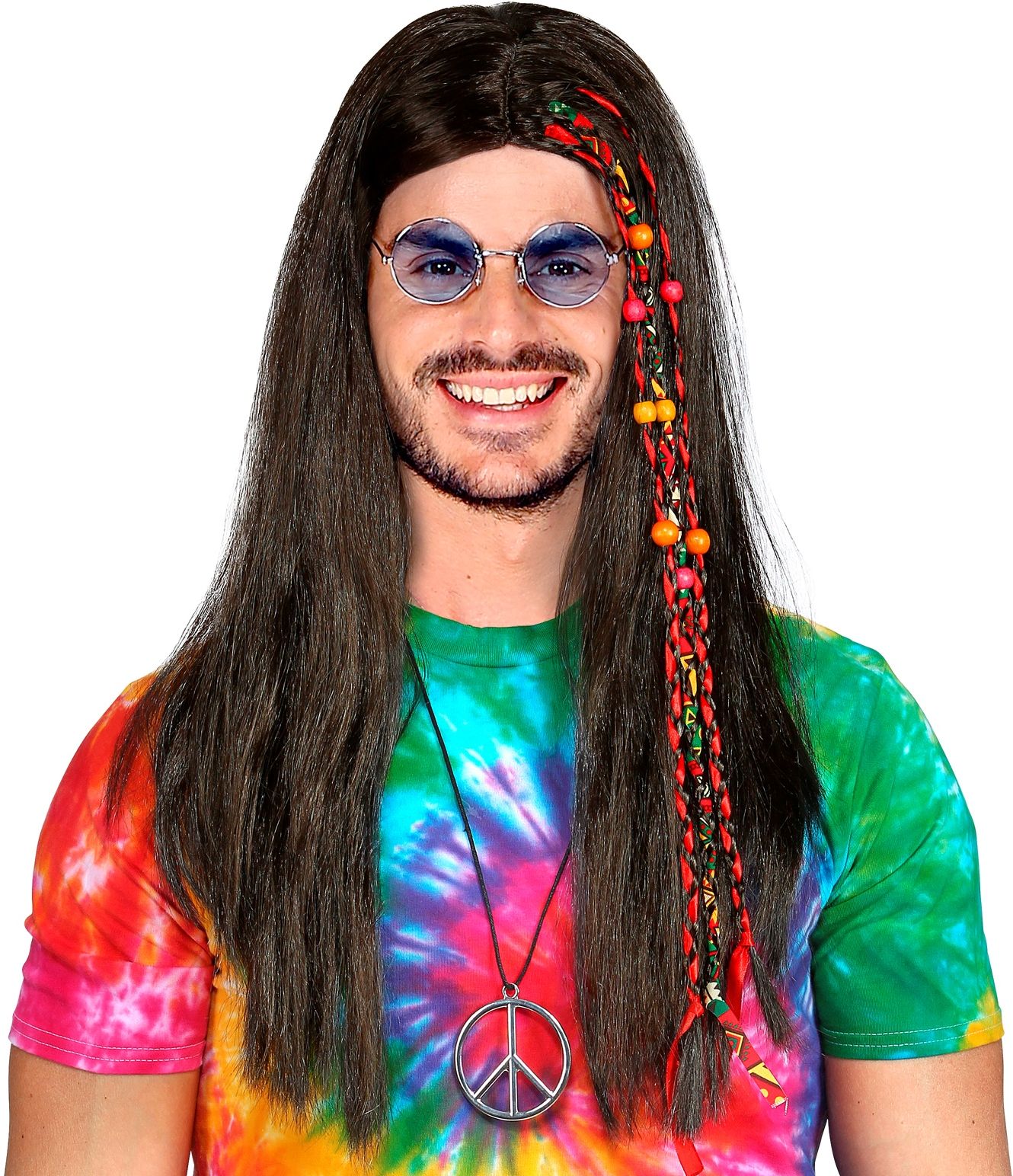 Hippie pruik met vlecht en kralen