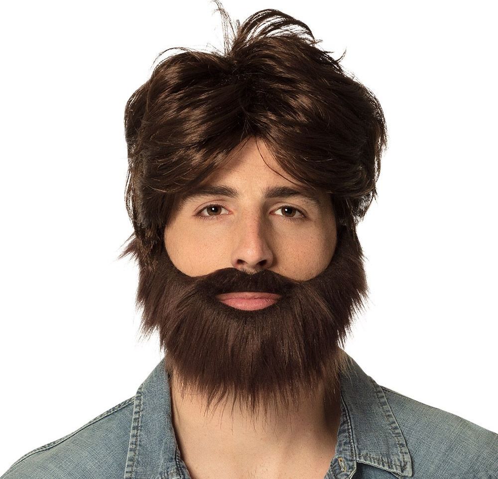 Hipster pruik met baard bruin