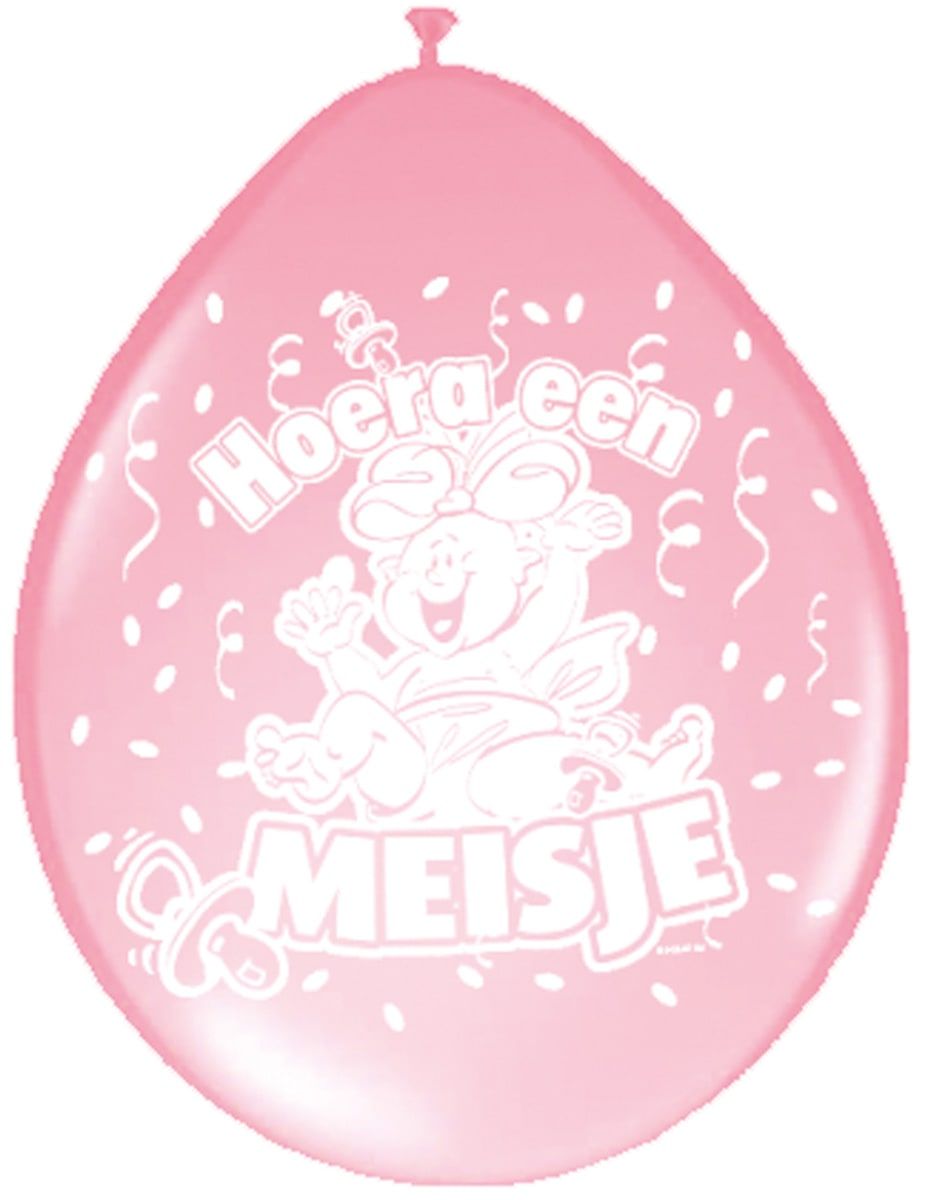 Hoera een meisje roze ballonnen 8 stuks