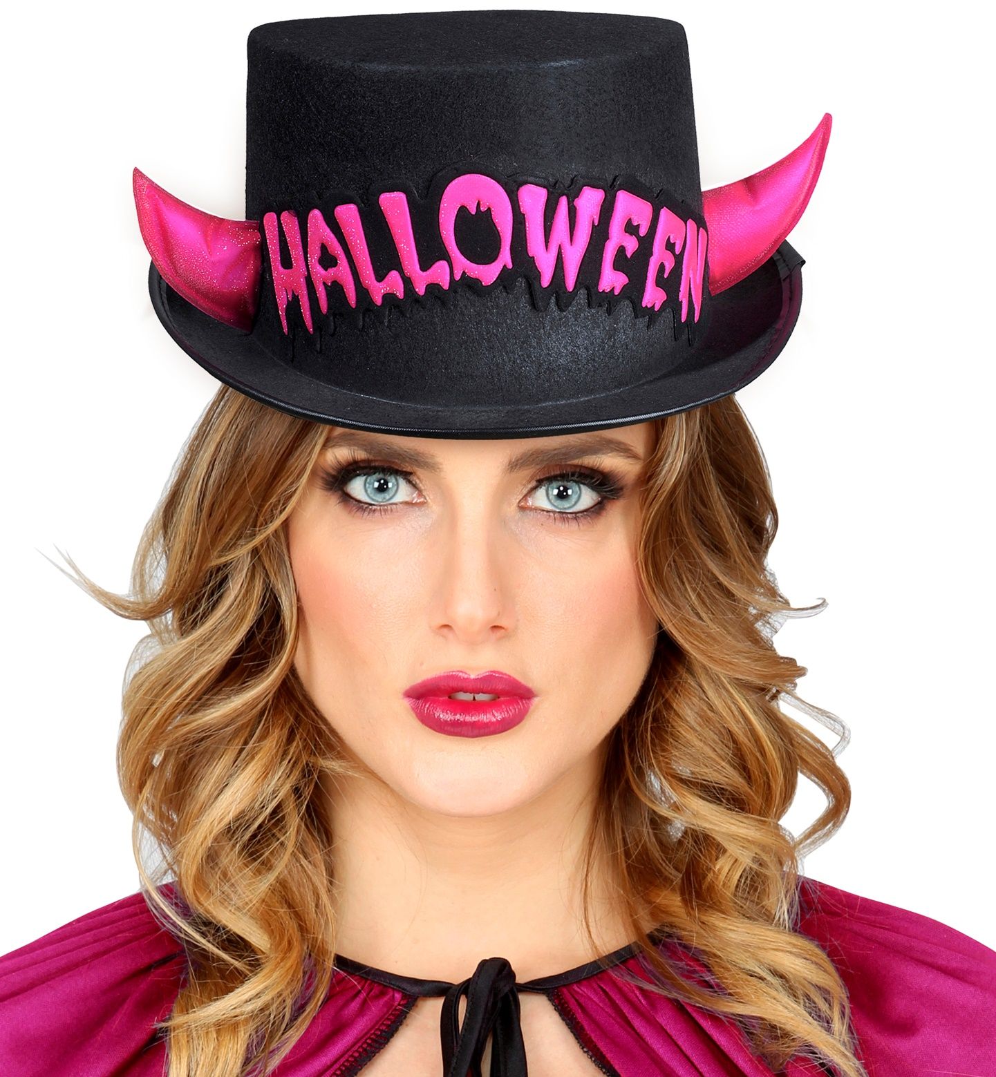 Hoge halloween hoed zwart-roze