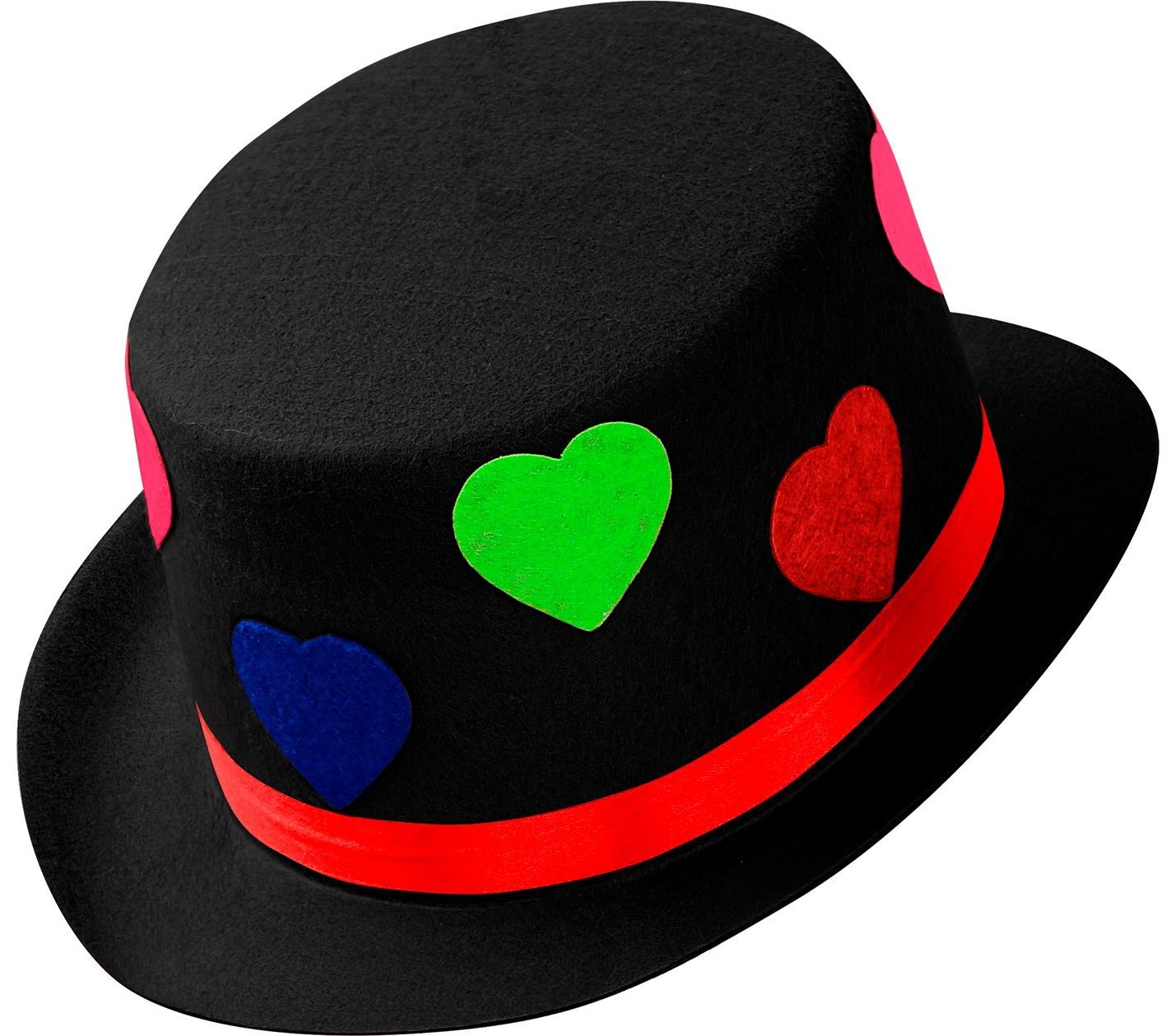 Hoge hoed zwart met hartjes