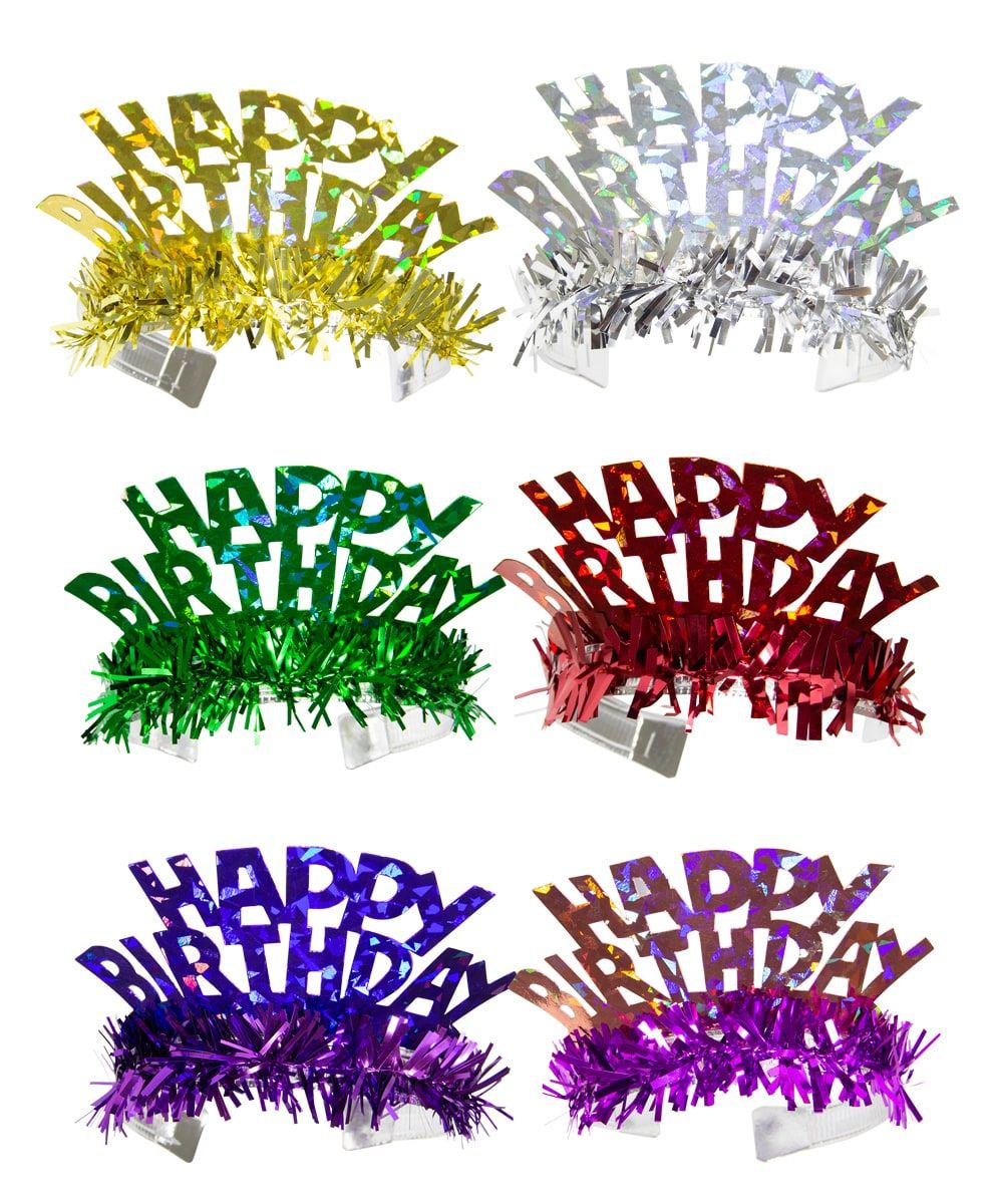 Holografische happy birthday tiara 6 stuks