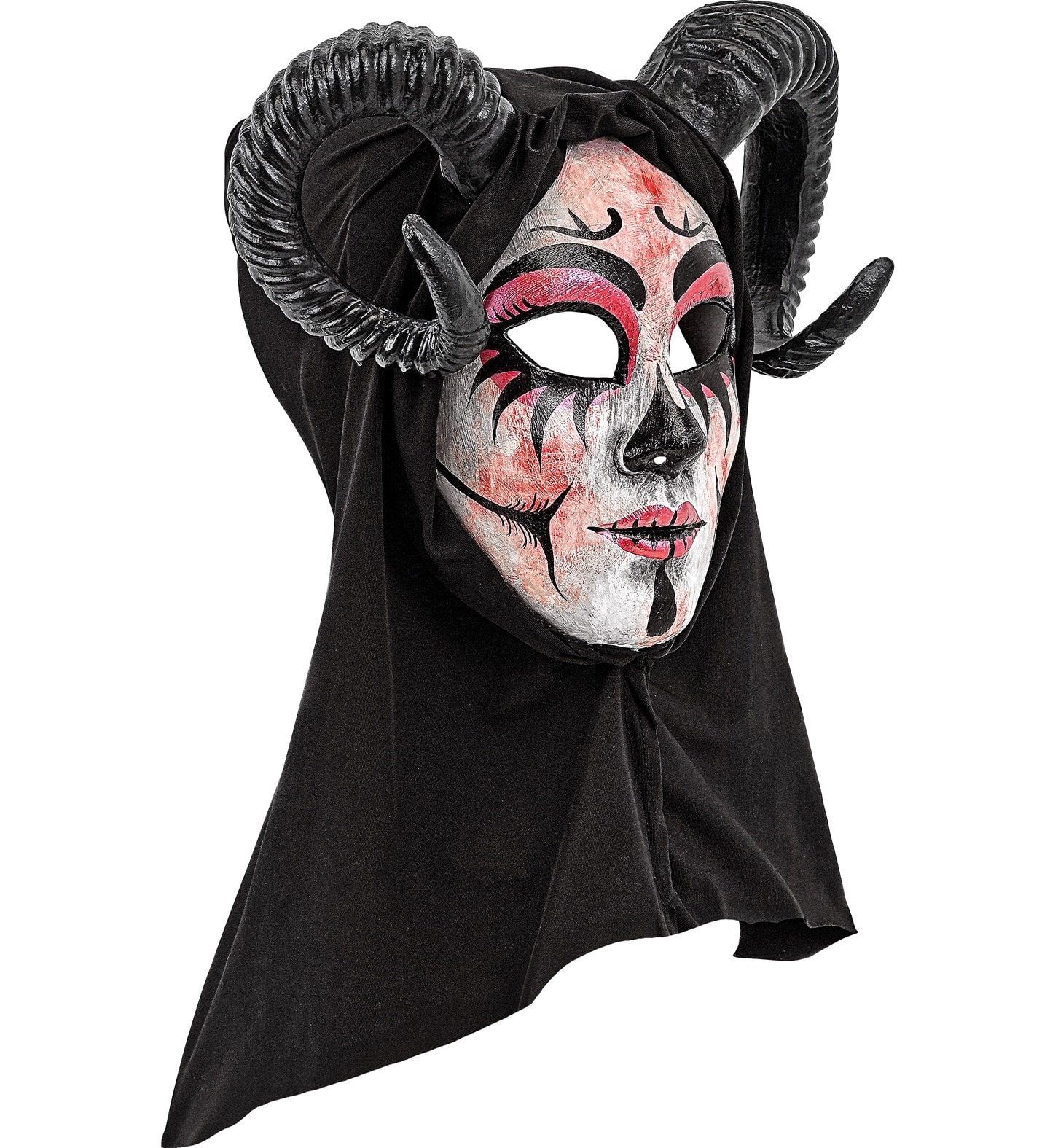 Horror Masker Duivel Wit met Capuchon Zwart