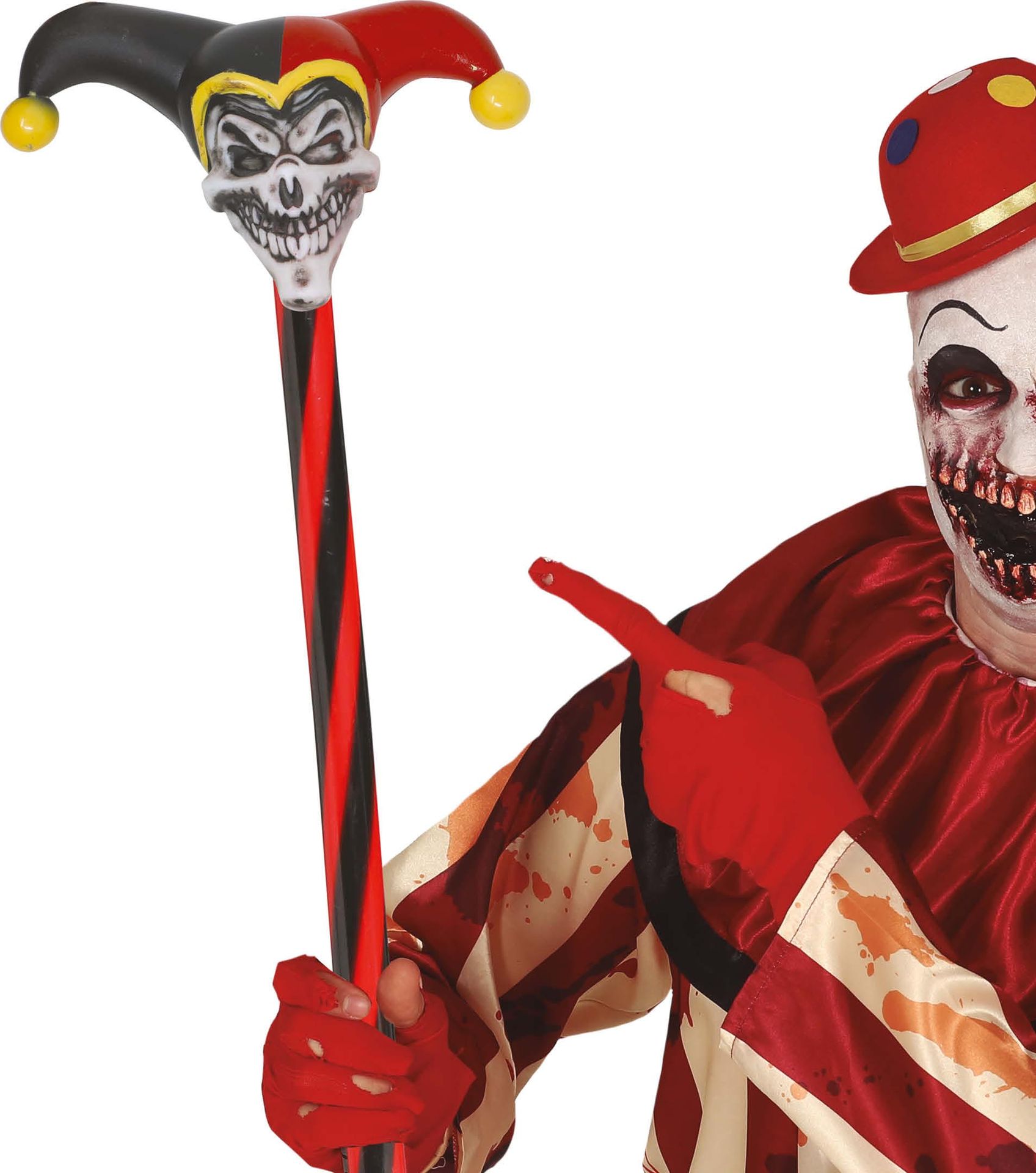 Horrorclown stok met clownschedel 90 cm halloween