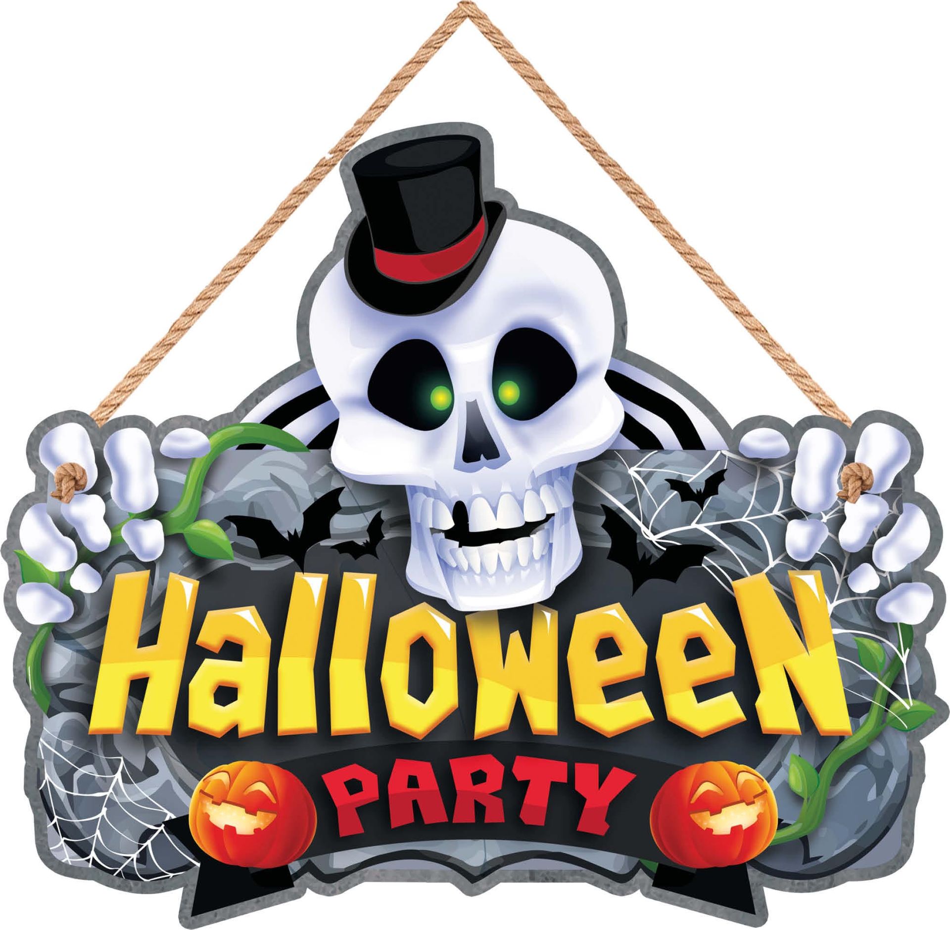 Houten "Halloween party" skelet bord 35 x 20 cm halloween