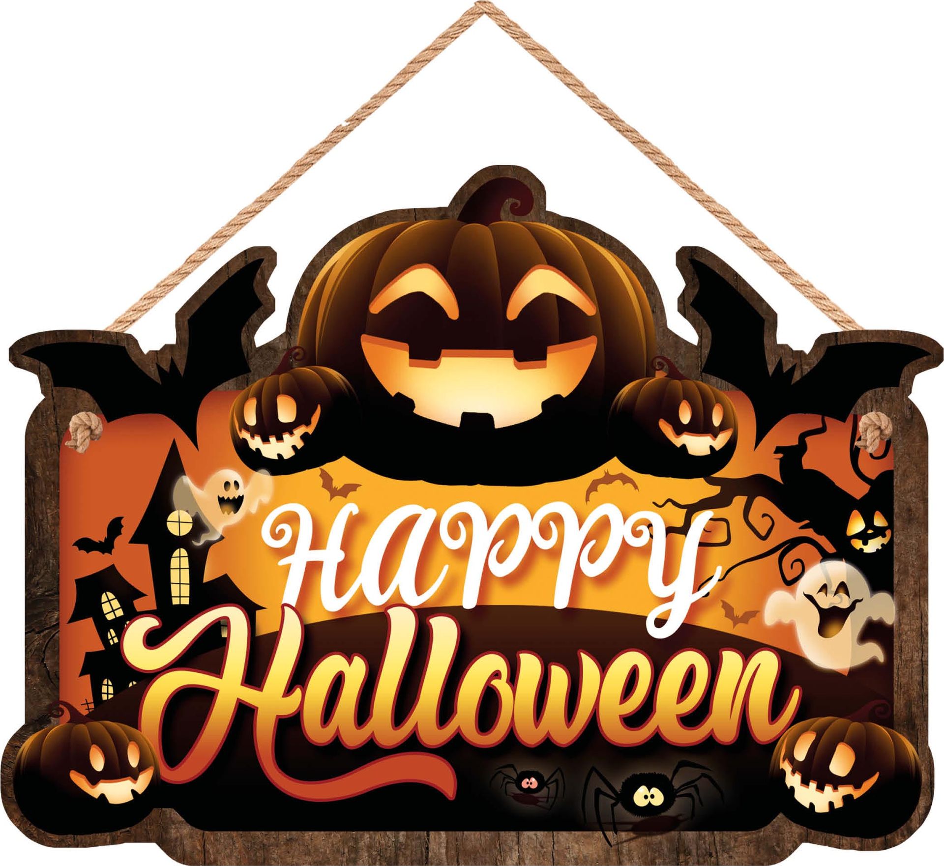 Houten "Happy Halloween" pompoen bord 35 x 20 cm
