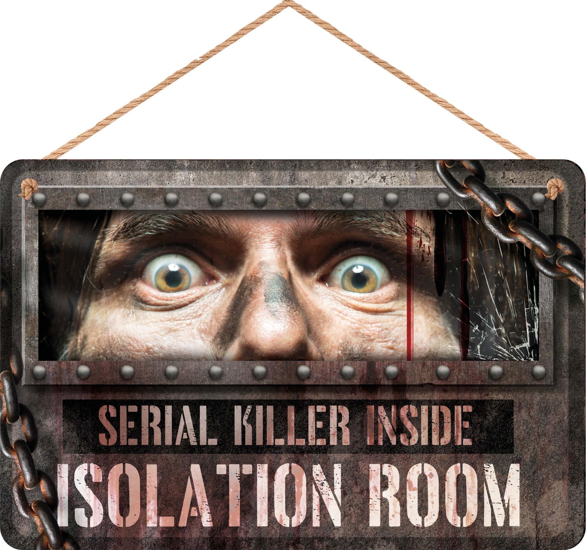 Houten "Isolation room" bord 35 x 20 cm halloween