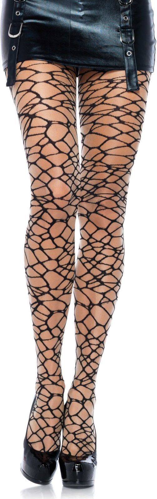 Huidskleur panty met zwarte barsten motief